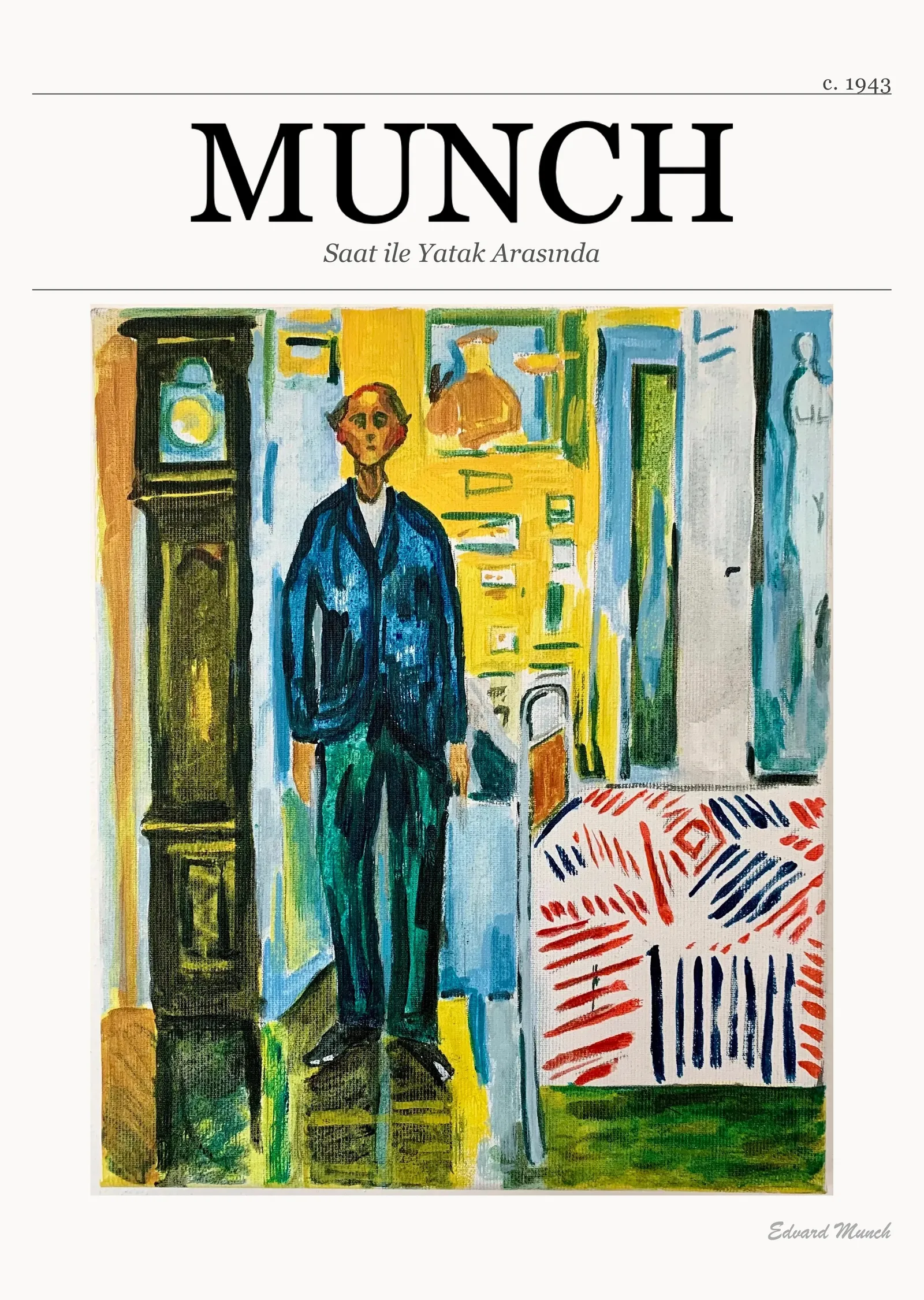 Saat ile Yatak Arasında - Munch metal tablo