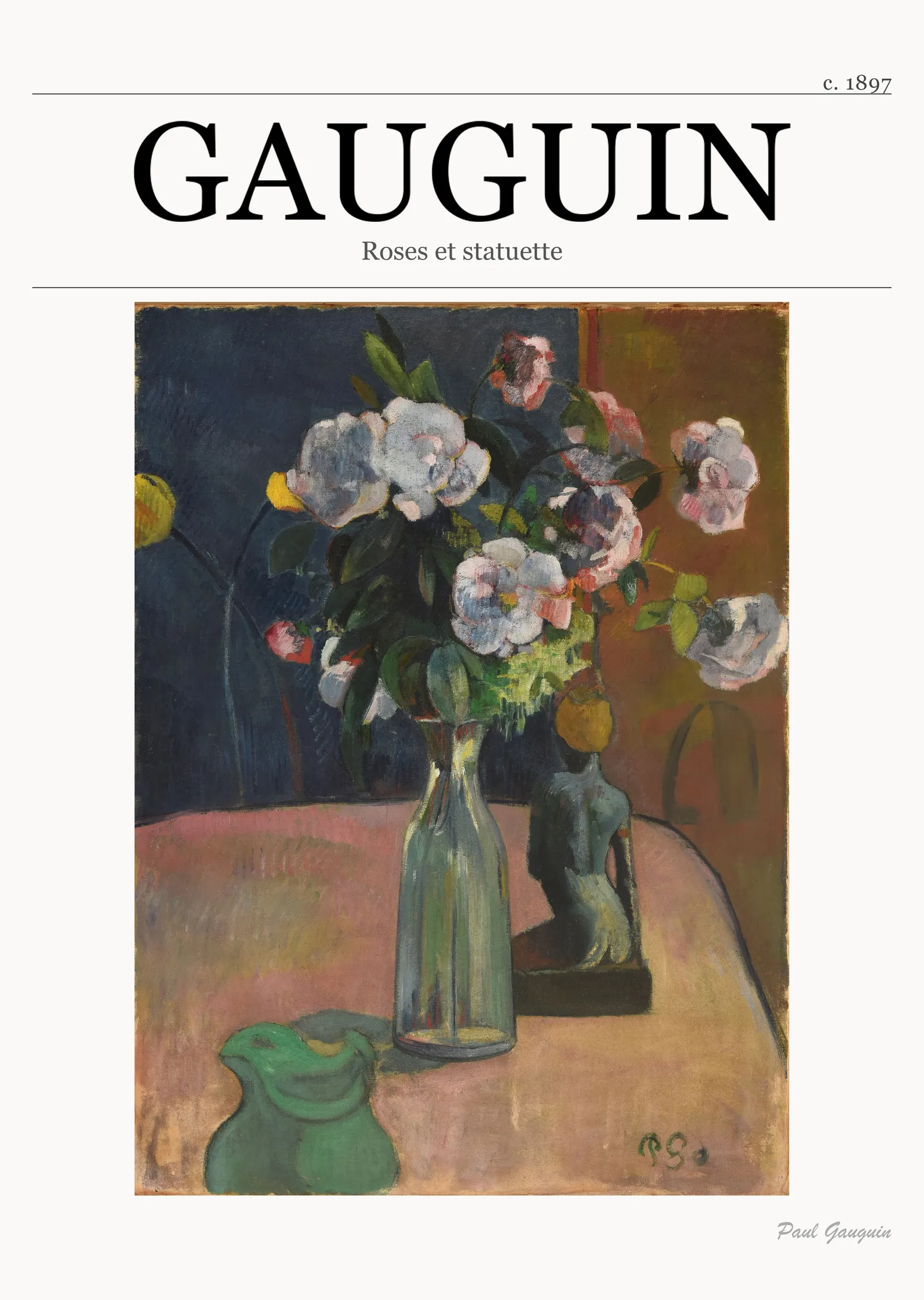 Güller ve Heykelcik - Gauguin metal tablo