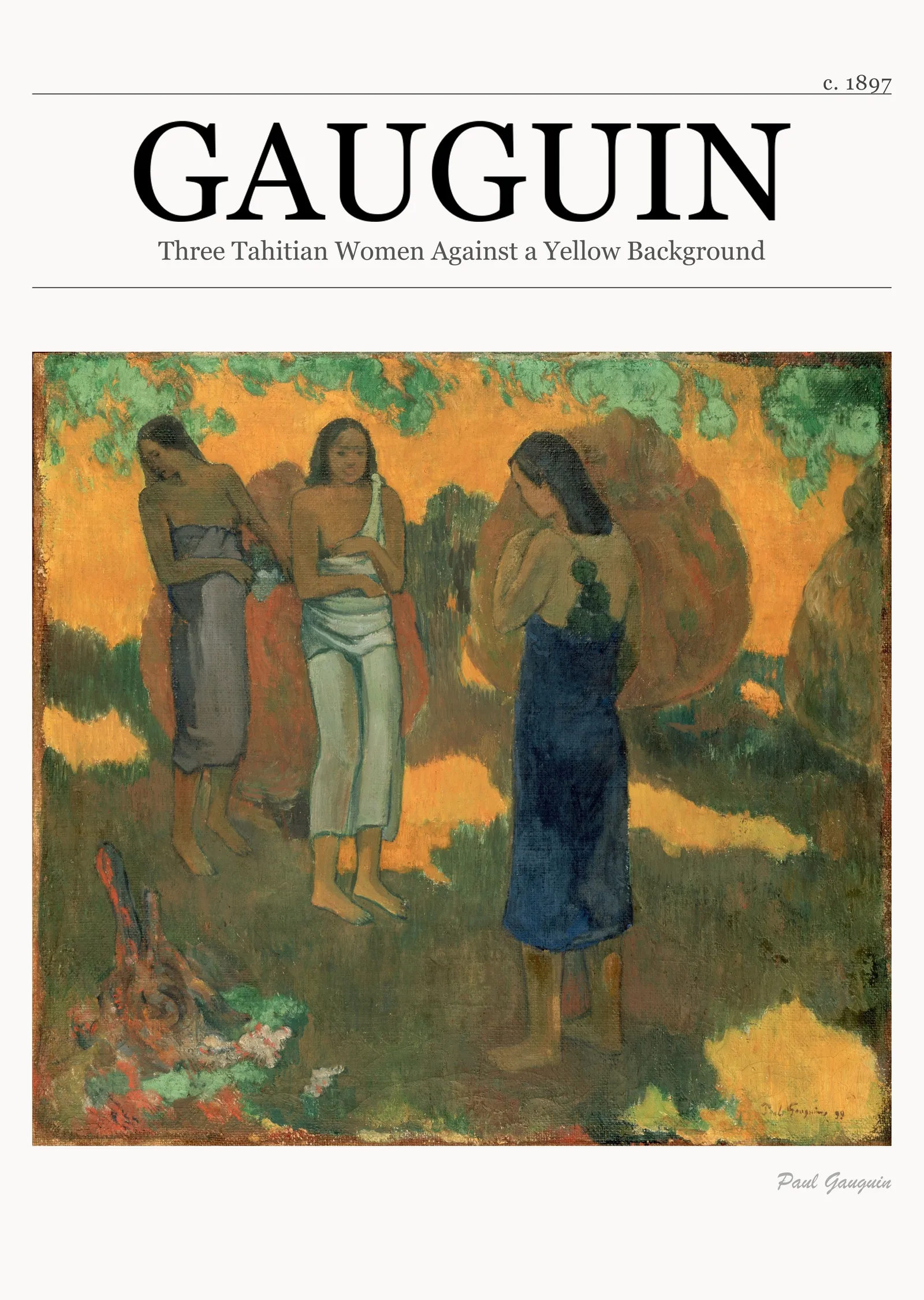 Sarı Arka Planda Üç Tahitili Kadın - Gauguin metal tablo