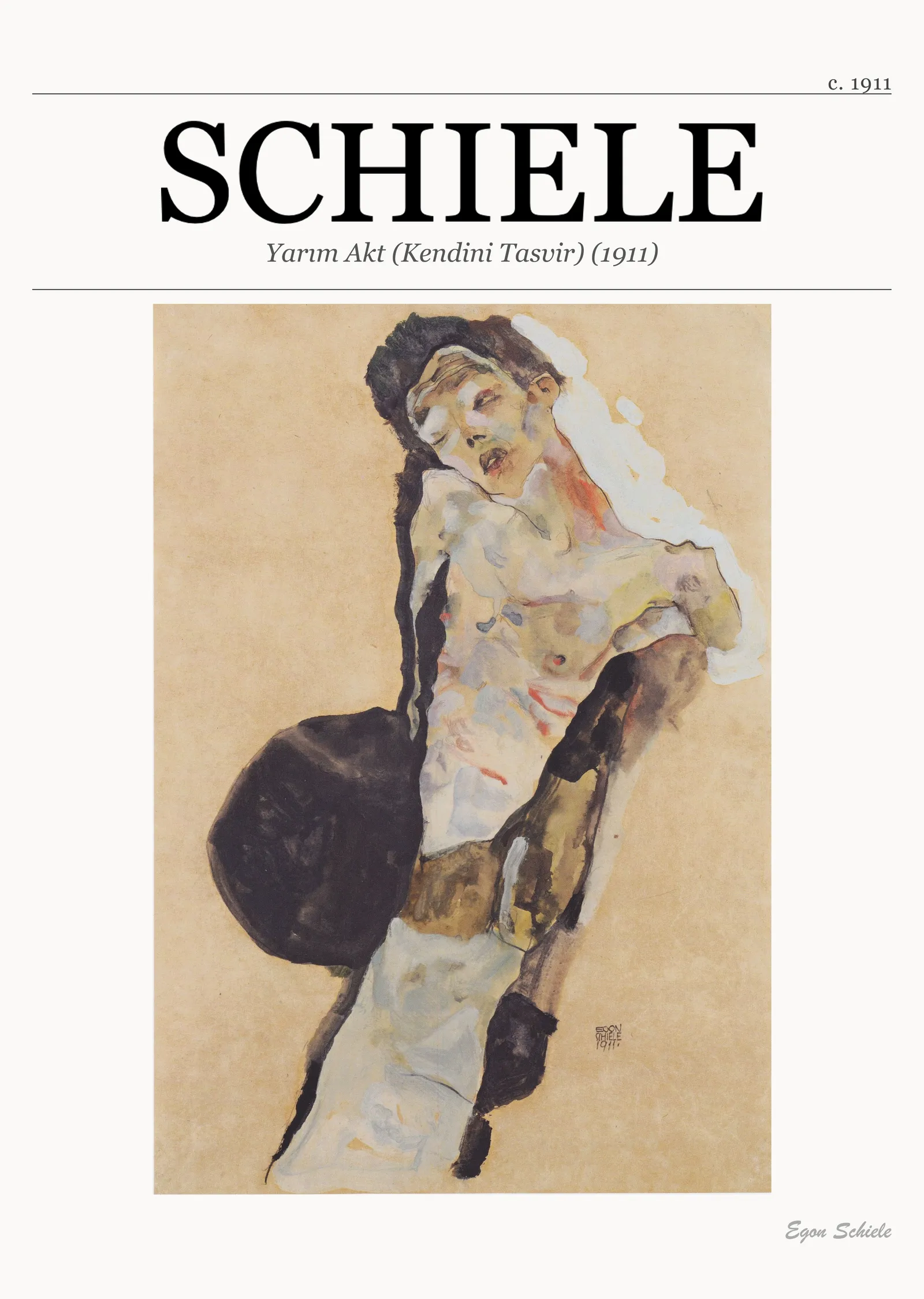 Yarım Akt (Kendini Tasvir) - Schiele metal tablo