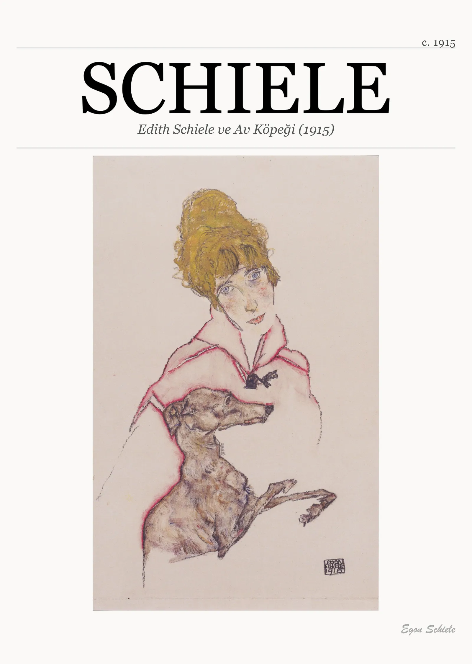 Edith Schiele ve Av Köpeği metal tablo