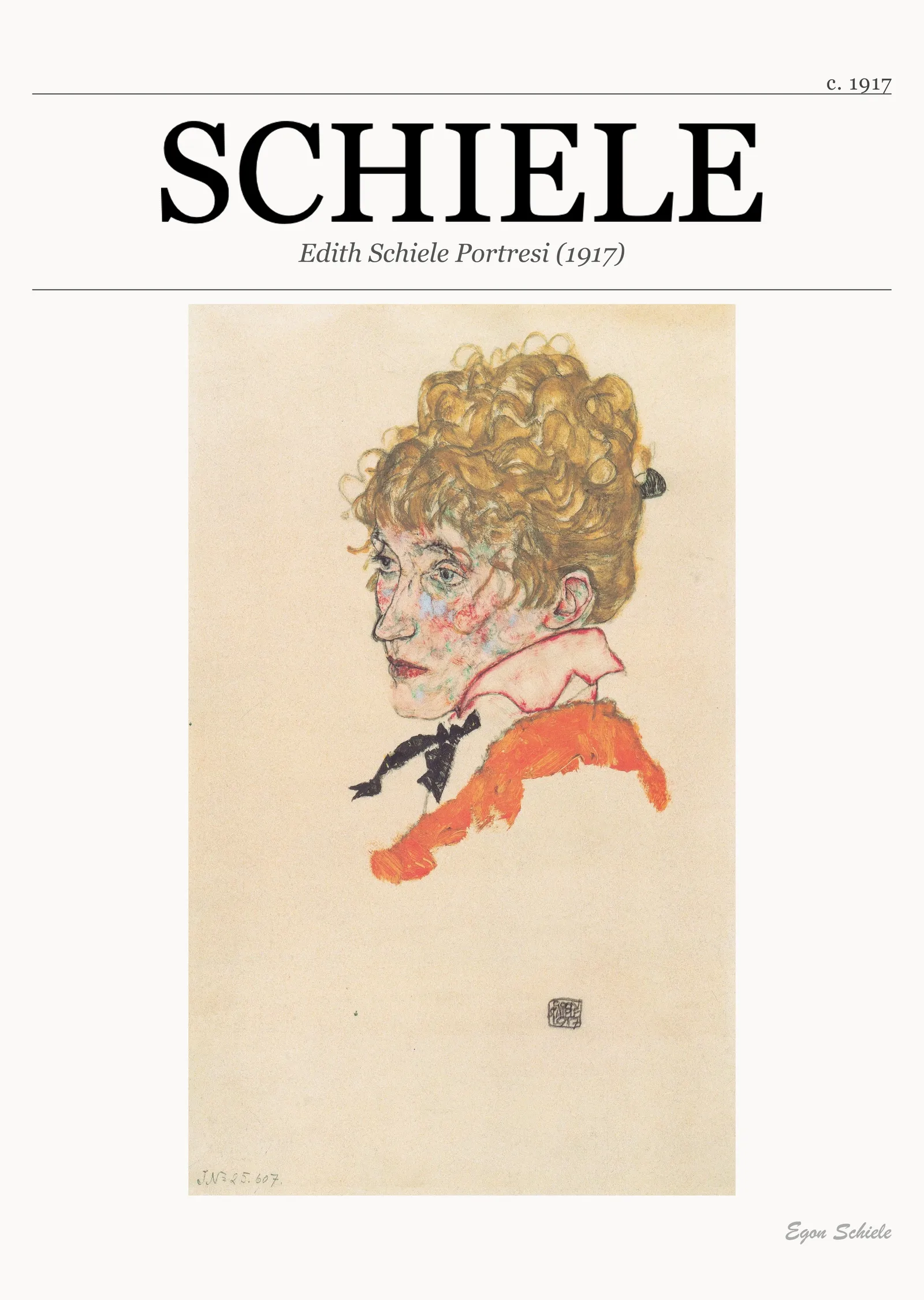 Edith Schiele Portresi - Kırmızılı Profil metal tablo