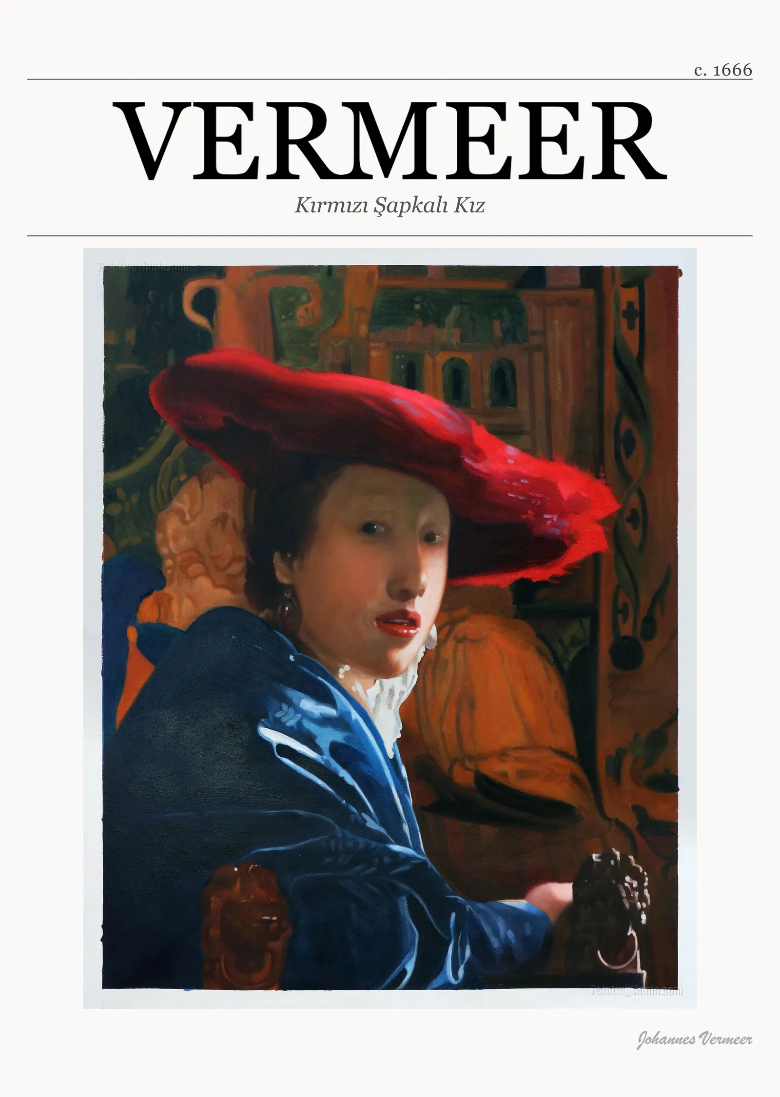 Kırmızı Şapkalı Kız - Vermeer metal tablo