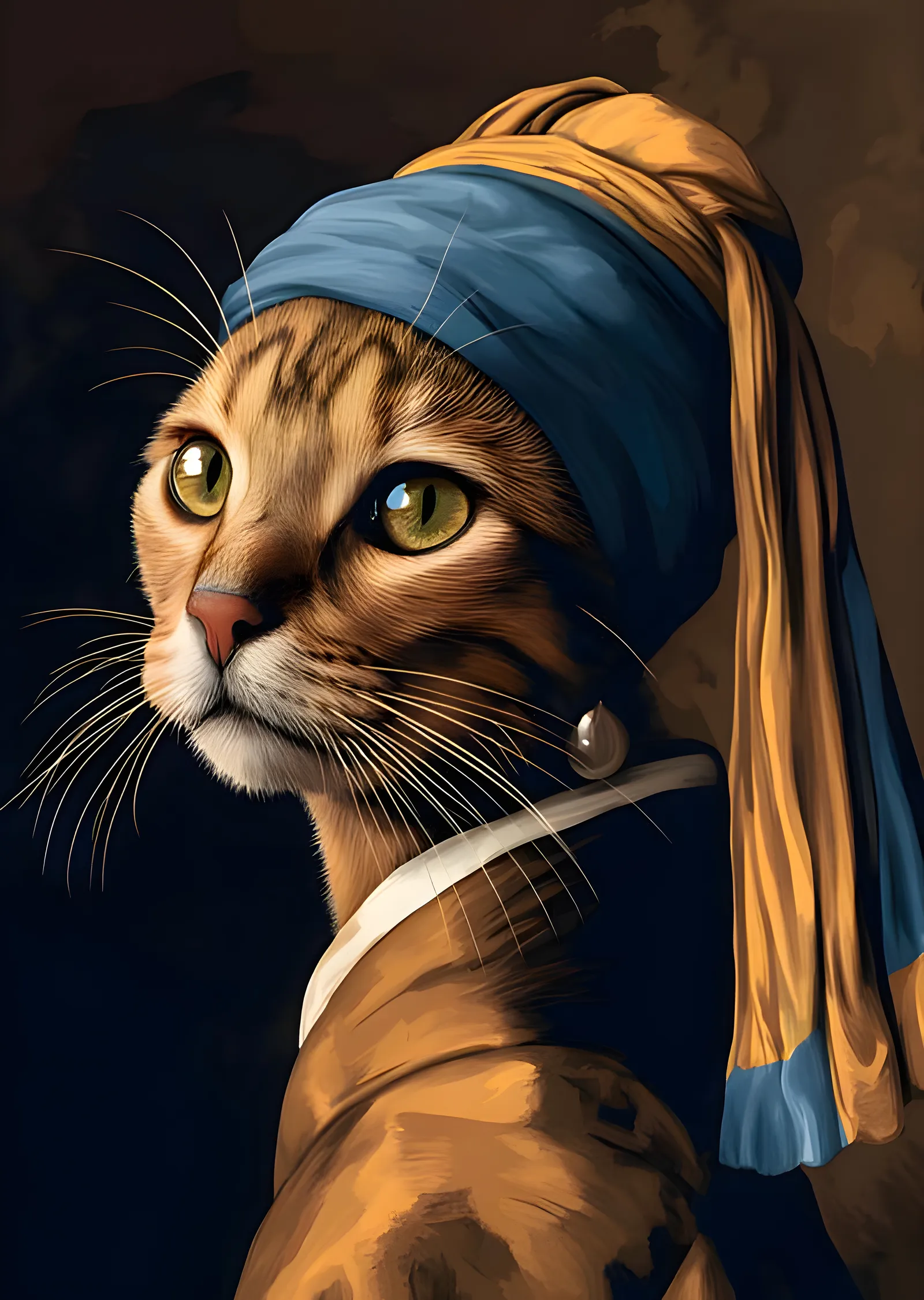 İnci Küpeli Kedi (Vermeer Tarzı) metal tablo