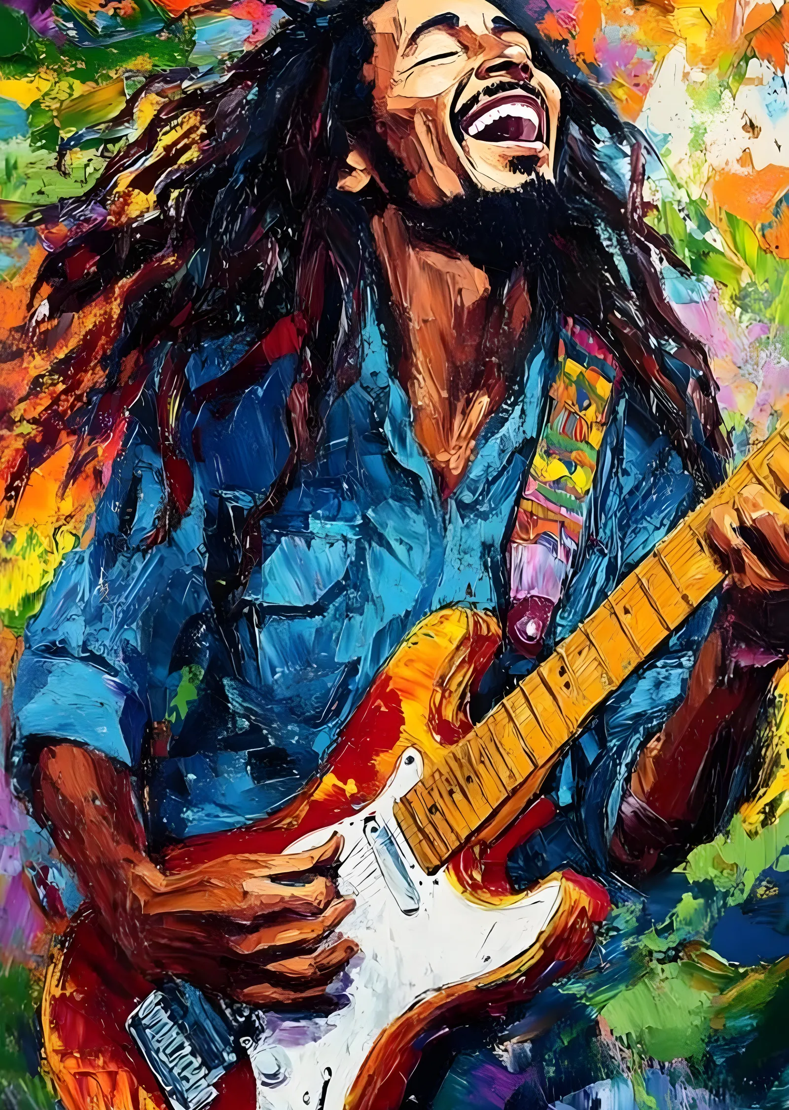Bob Marley: Gitar Çalarken metal tablo