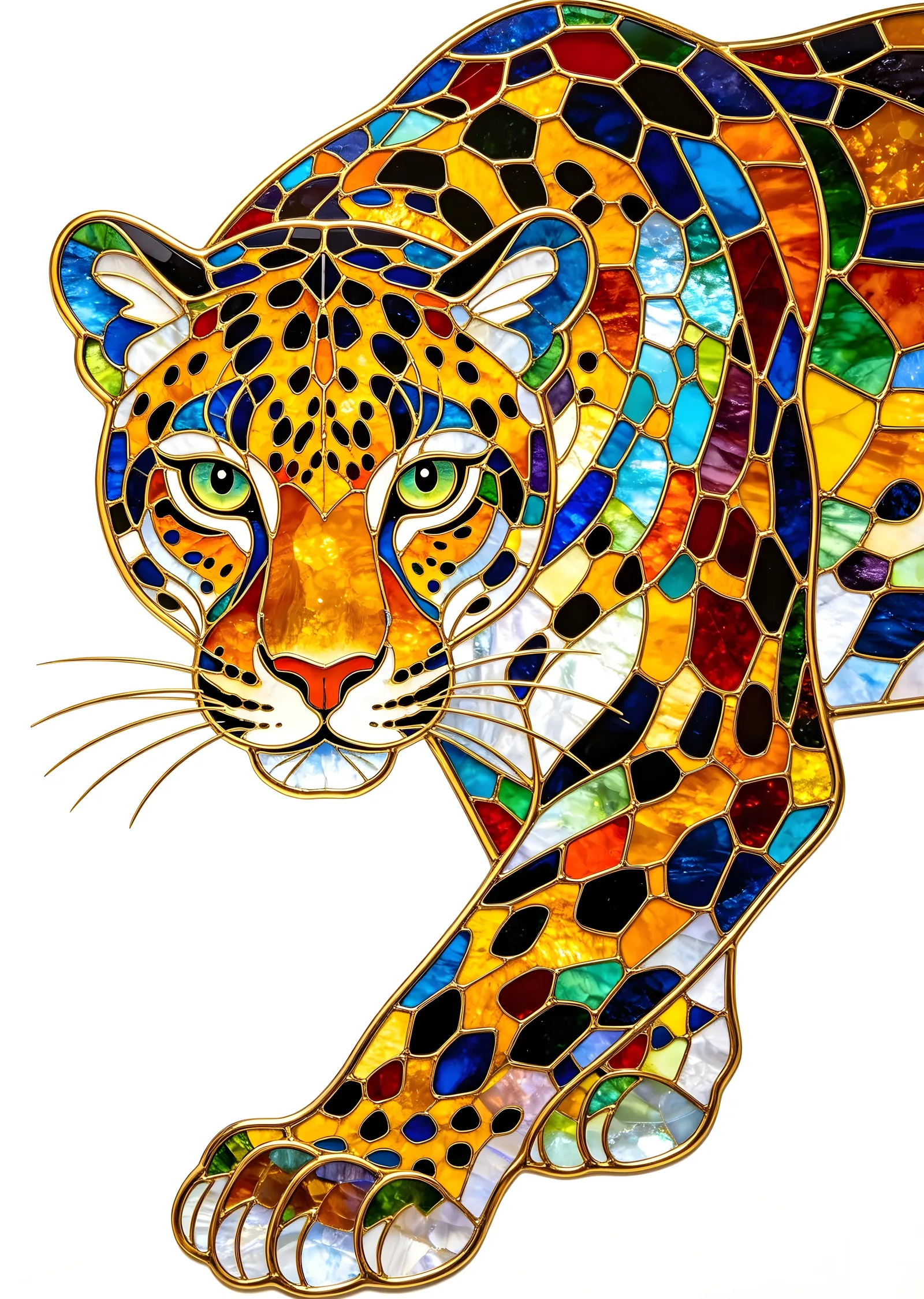 Vitray Leopar: Yeşil Gözler metal tablo