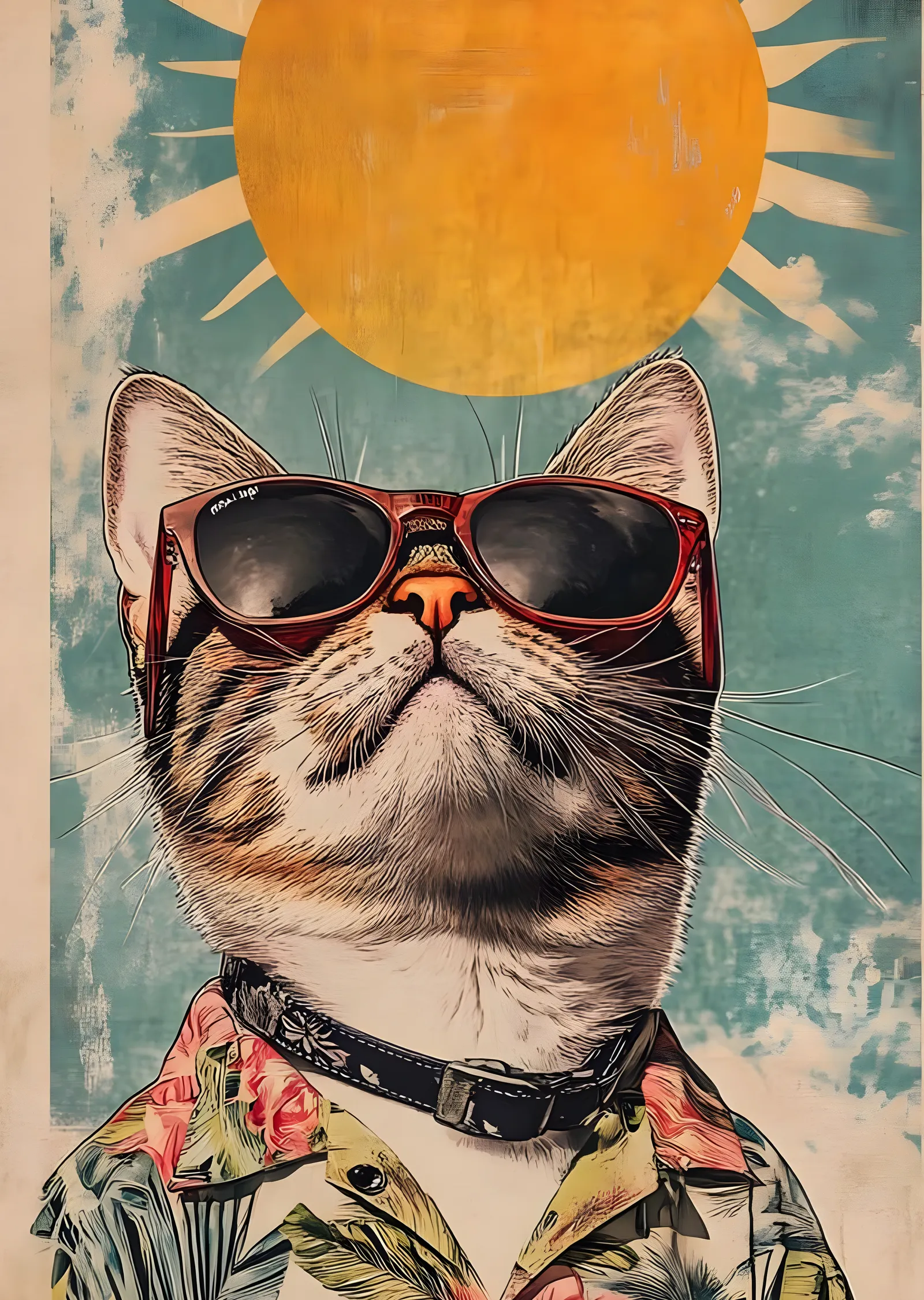 Tatilci Kedi: Hawaii Gömleği metal tablo