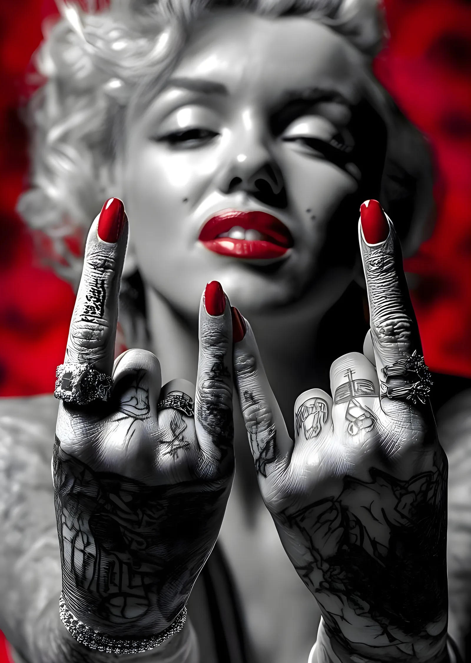 Marilyn Monroe: Kırmızı Tırnaklar ve Dövme metal tablo
