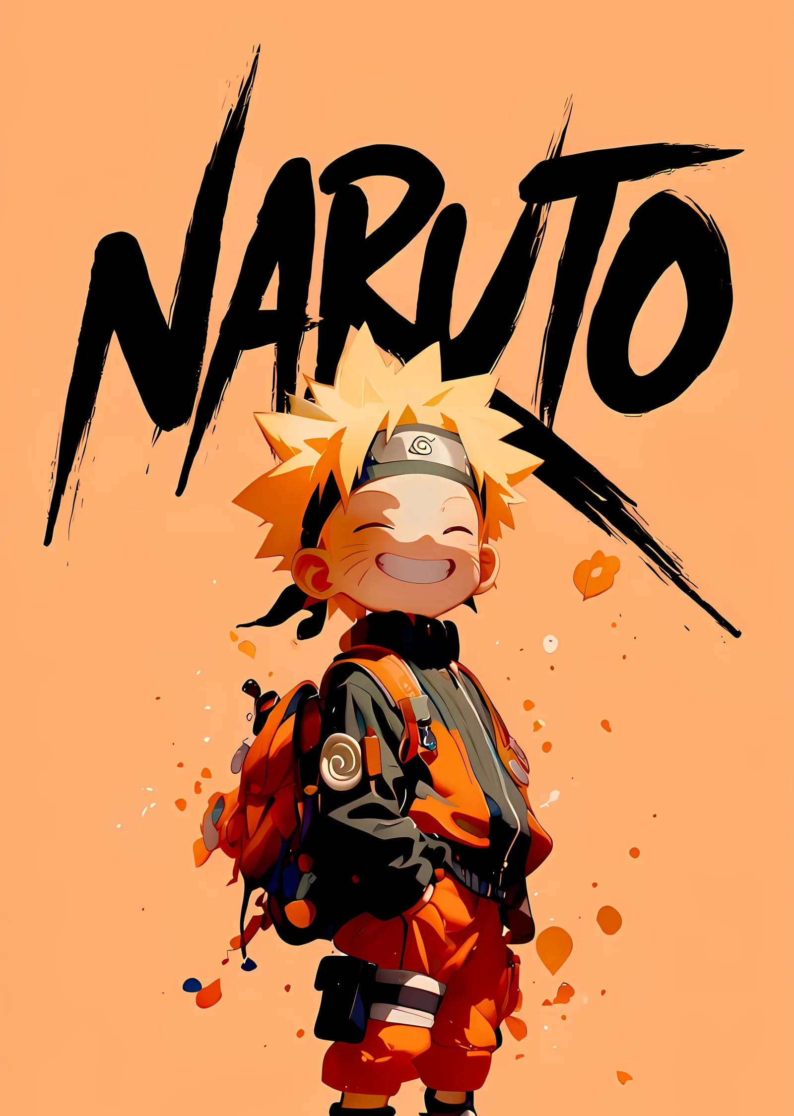 Naruto - Turuncu Arka Planlı Çocuk Naruto metal tablo
