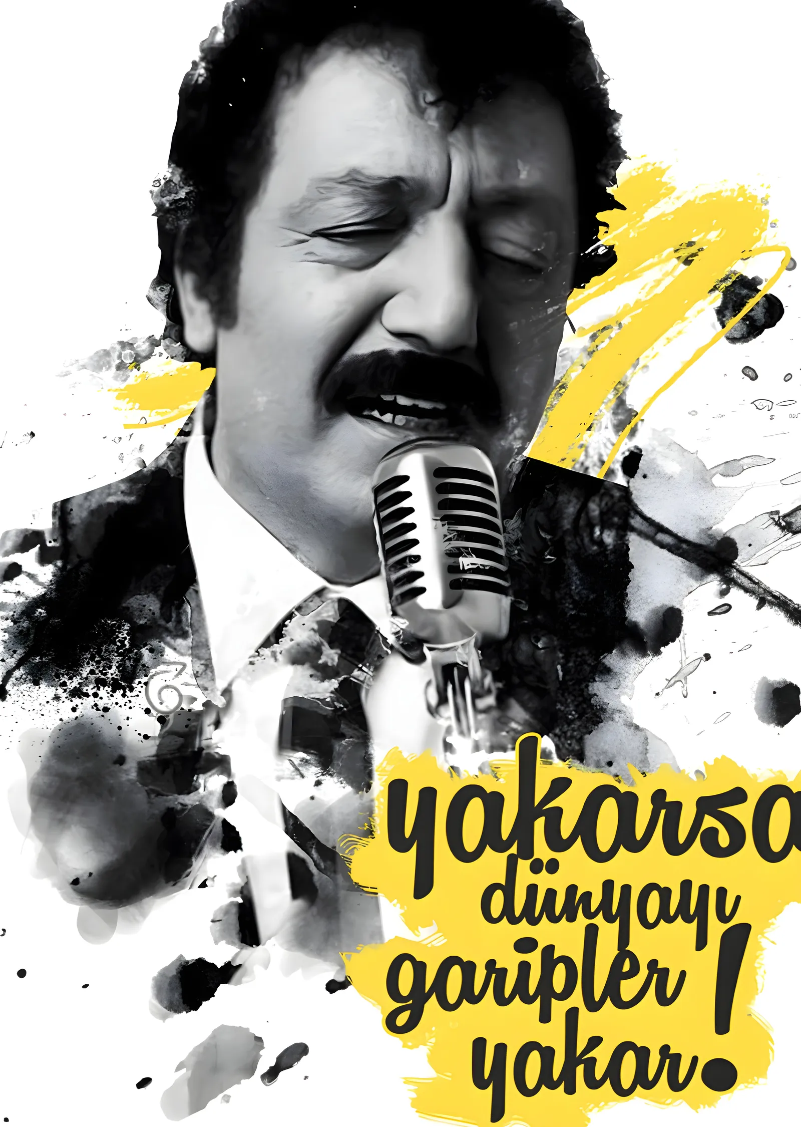 Müslüm Gürses: Mikrofonda · Sarı Fırça ve Söz metal tablo