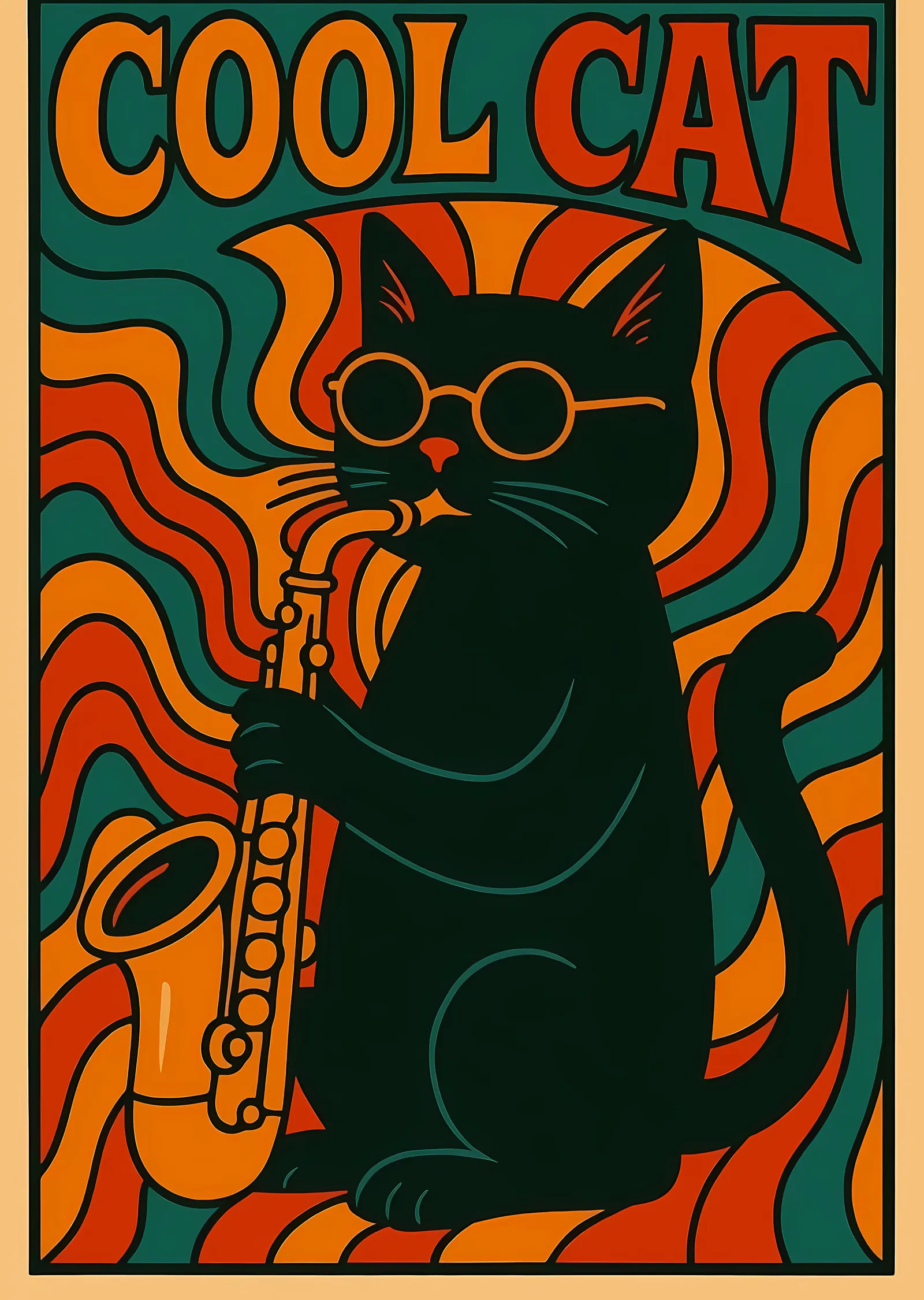 Cool Cat: Saksafoncu Kedi metal tablo