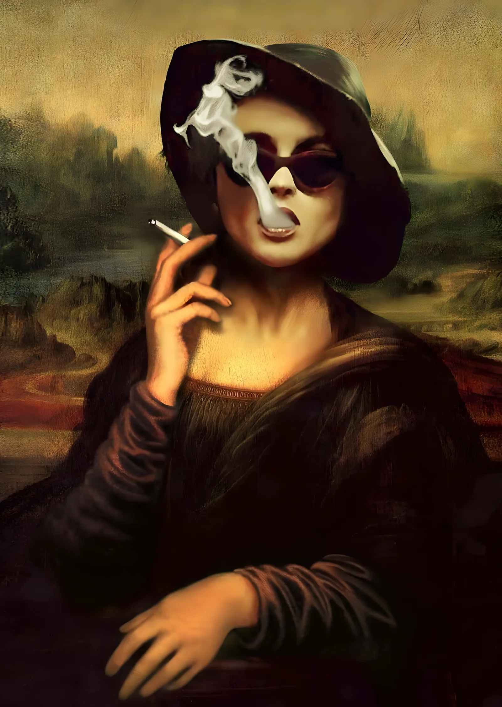 Mona Lisa: Sigaralı Kolaj metal tablo
