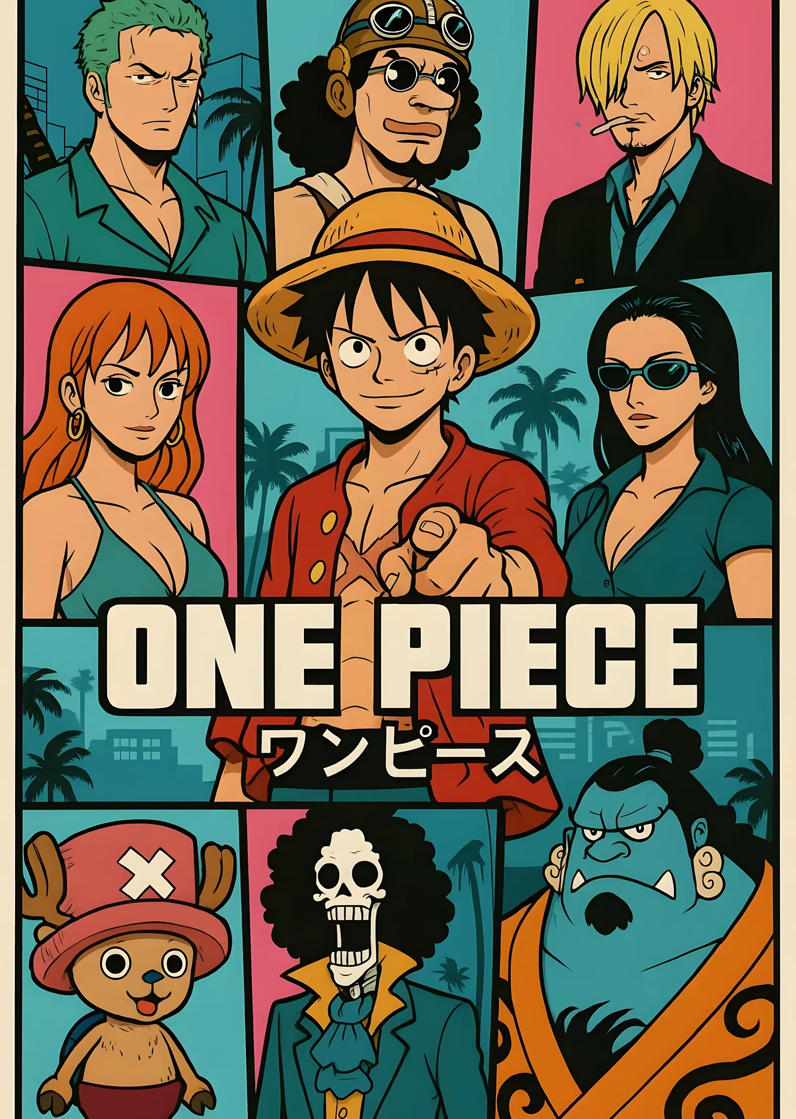 One Piece: Kaptan Luffy ile Takım metal tablo
