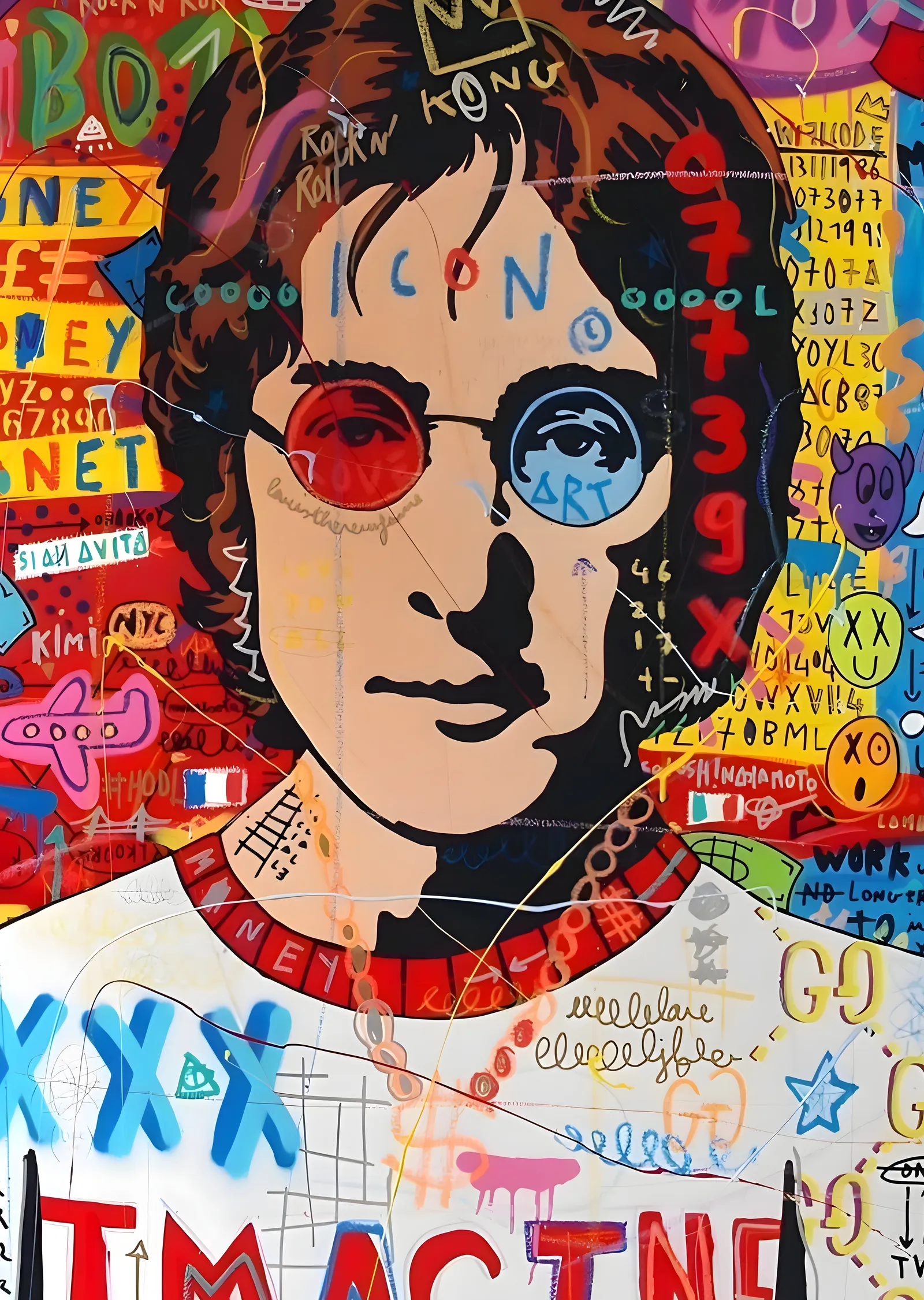 John Lennon: Imagine - Kırmızılı Mavi Gözlük metal tablo