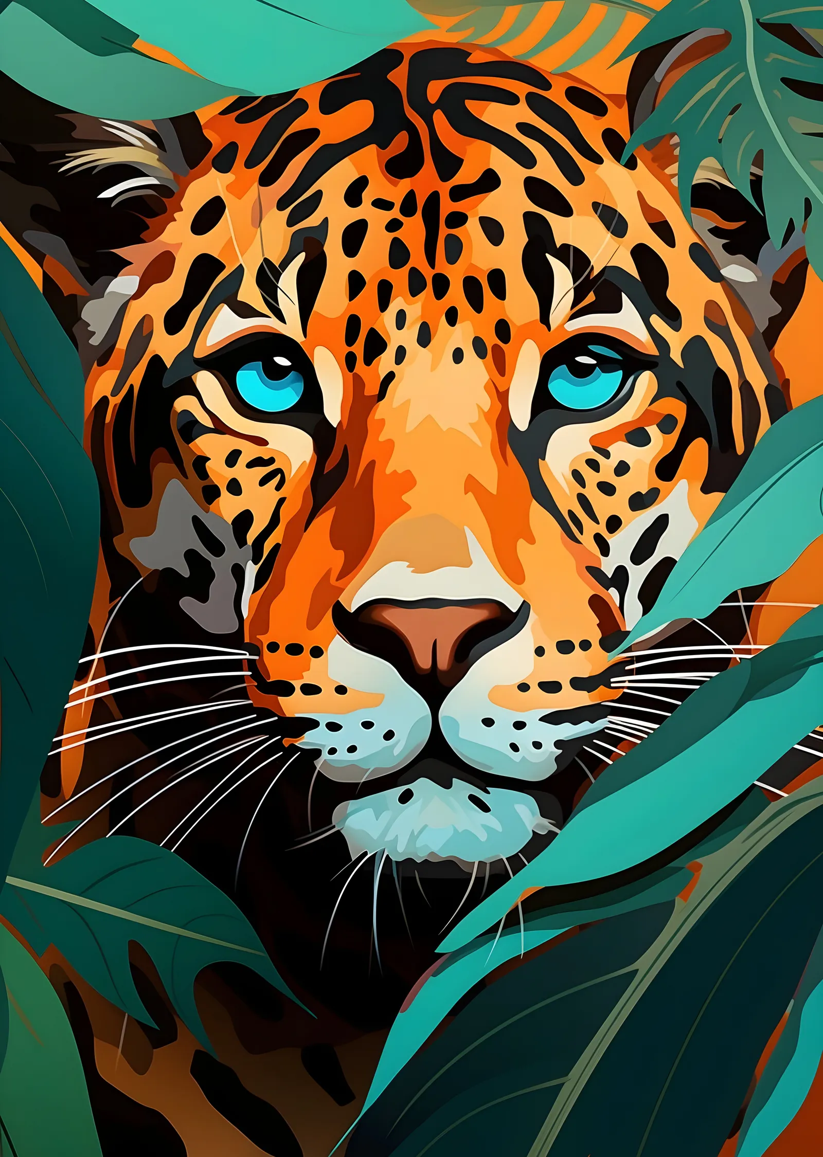 Yapraklar Arasında Leopar metal tablo