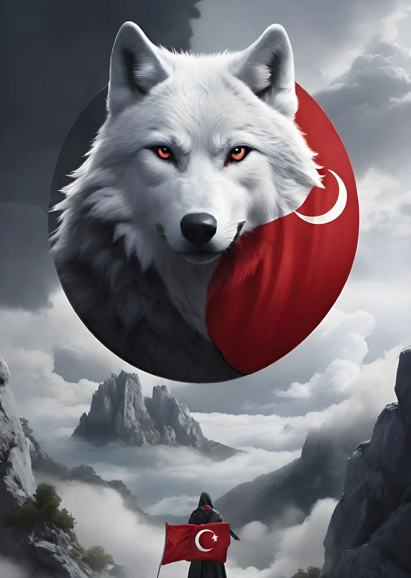 Türk Bayrağı ve Bozkurt metal tablo