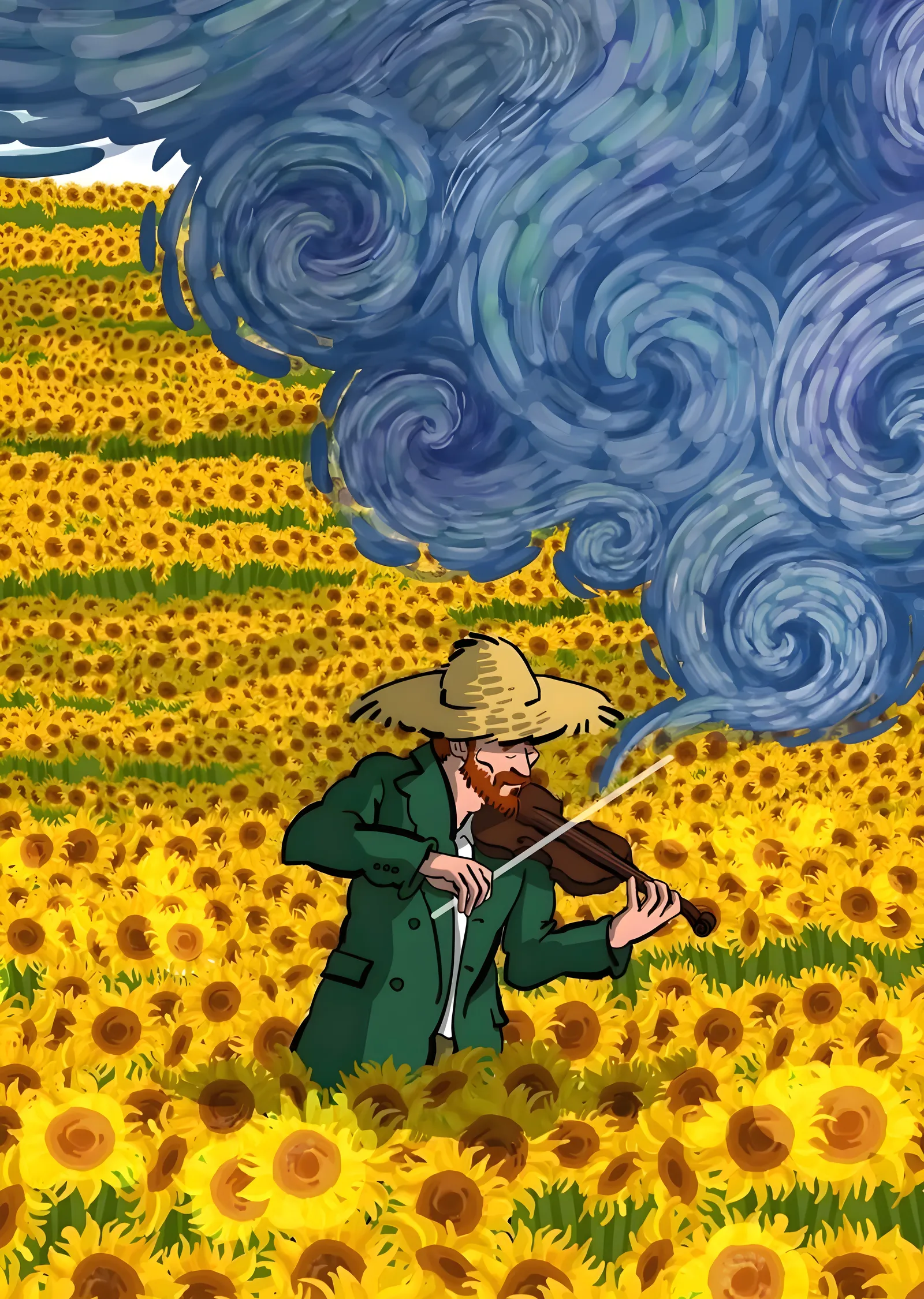 Van Gogh: Ayçiçeği Tarlasında Kemancı metal tablo