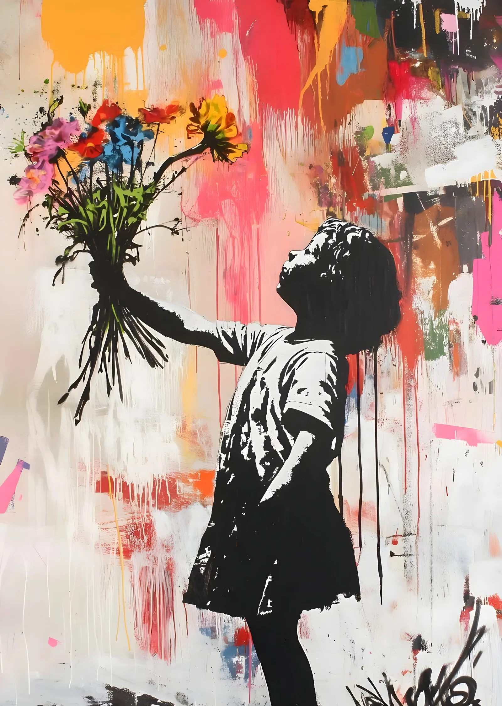 Çiçekli Kız: Banksy Esintisi metal tablo