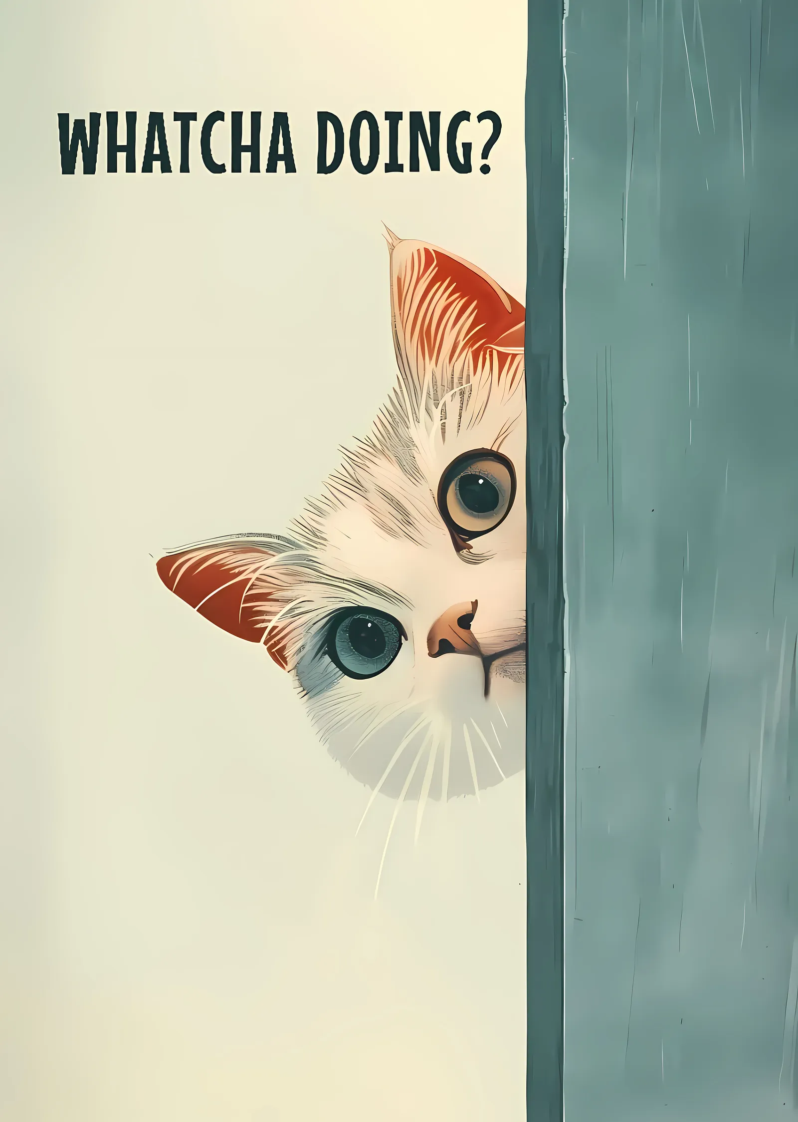 Whatcha Doing? Meraklı Kedi metal tablo