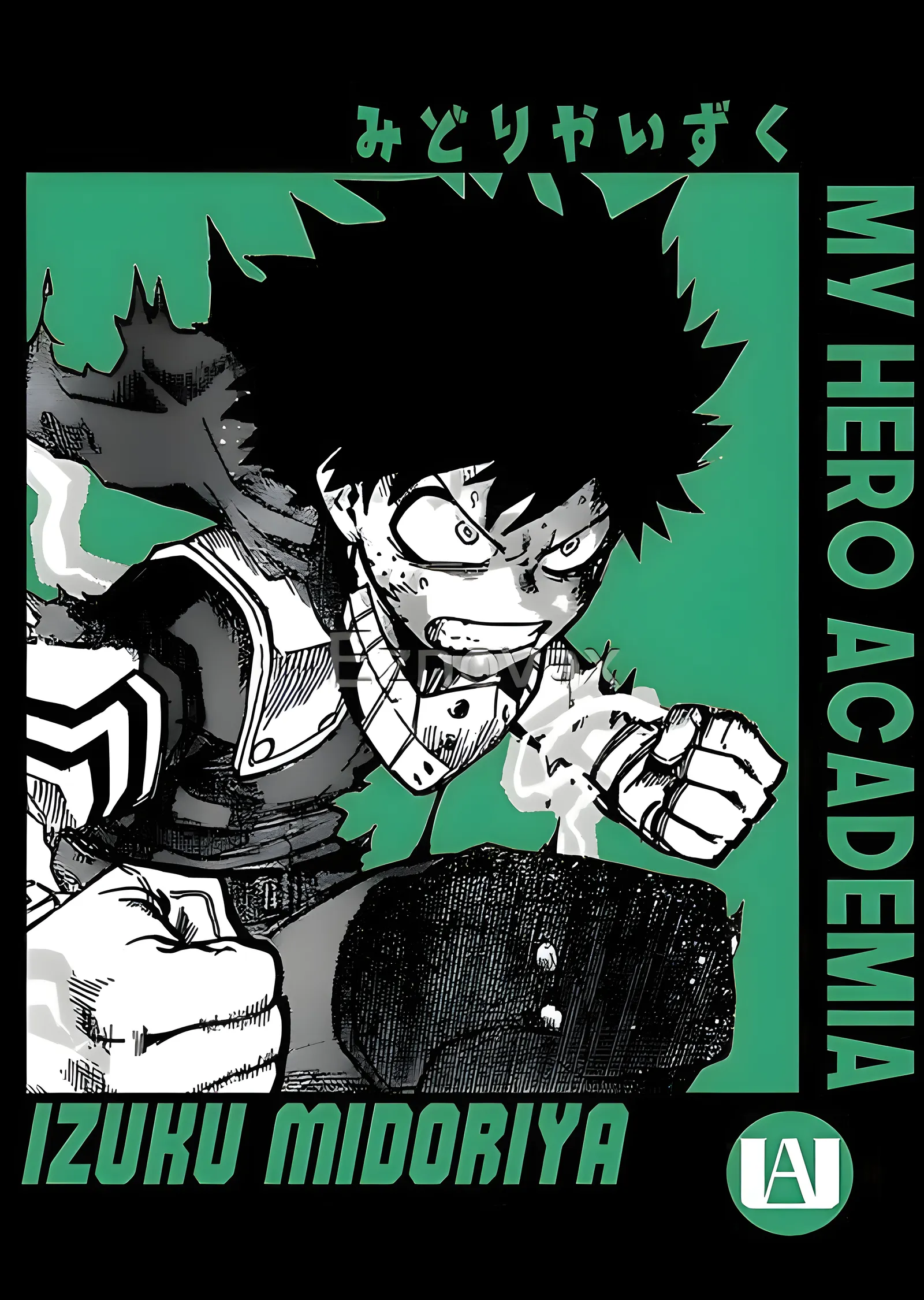 Izuku Midoriya - My Hero Academia Siyah Yeşil Çizgi Roman metal tablo
