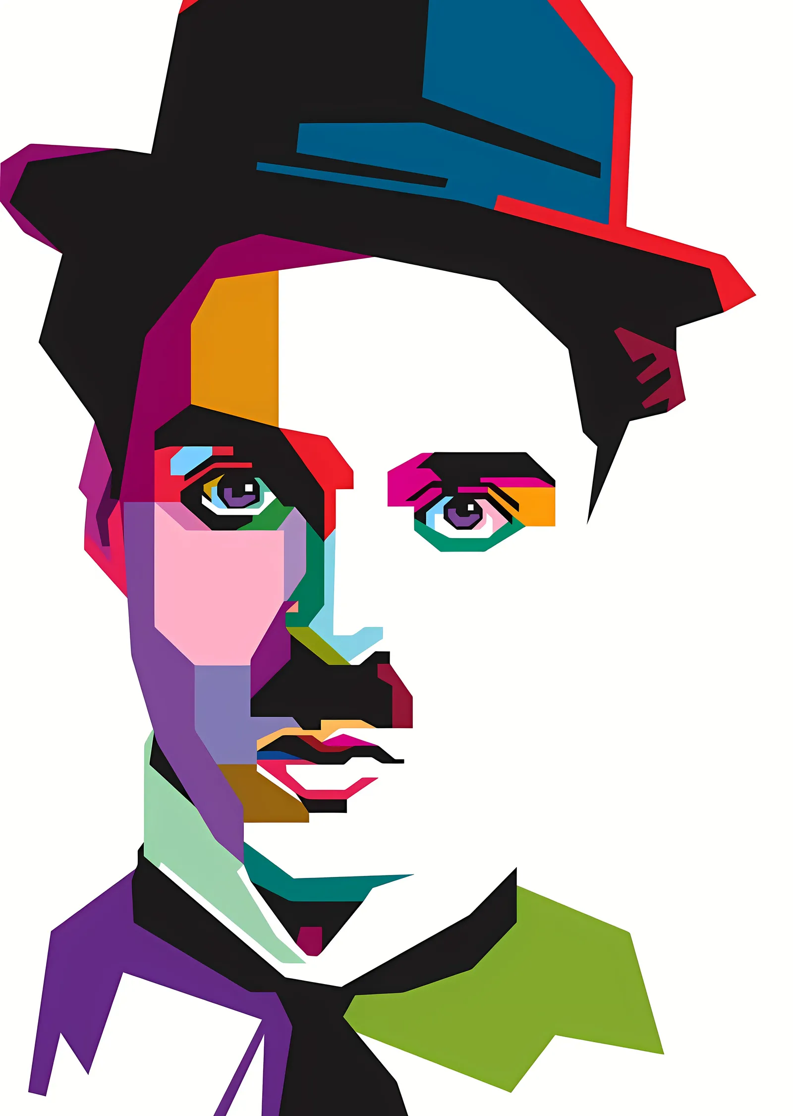 Charlie Chaplin: Renkli Geometrik Portre metal tablo