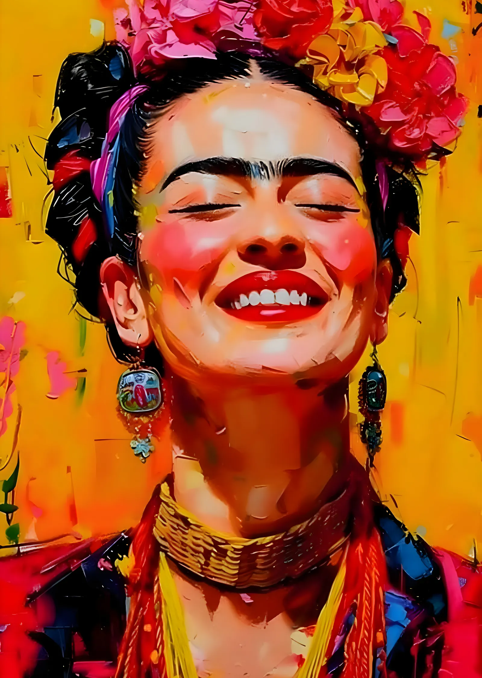 Frida Kahlo: Çiçekli Portre - Neşe Dolu Yüz metal tablo