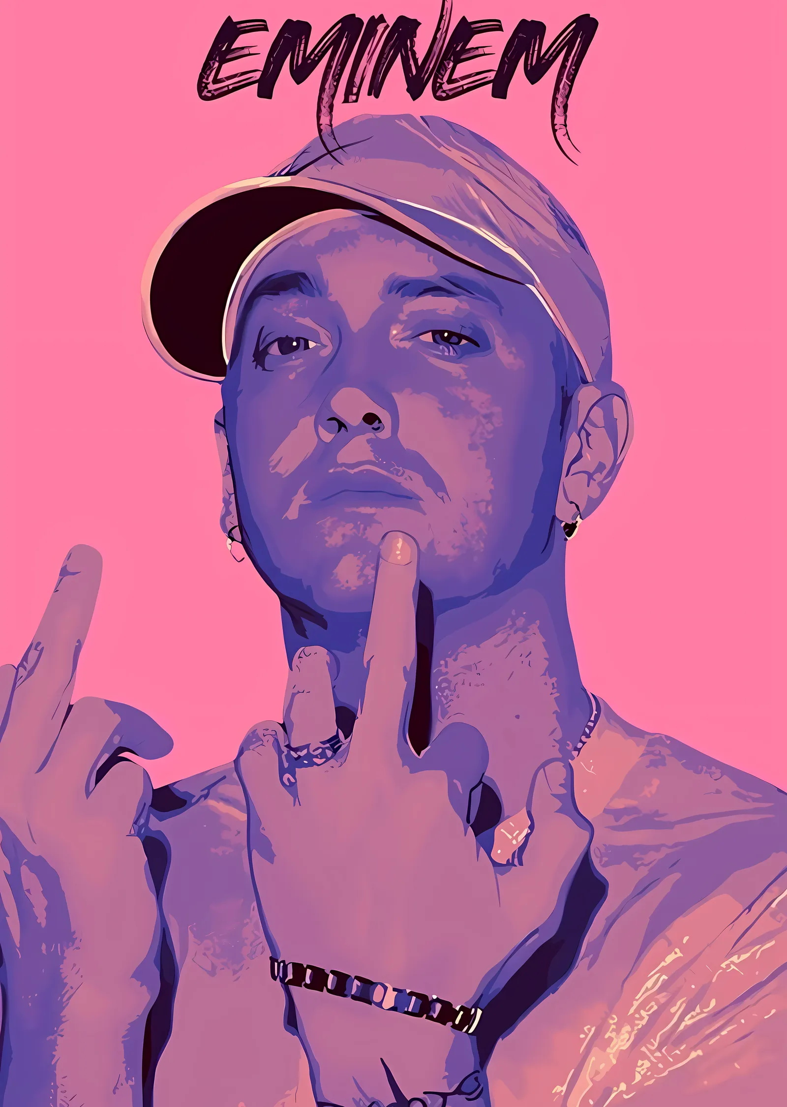Pembe Arka Planlı Eminem Portresi metal tablo