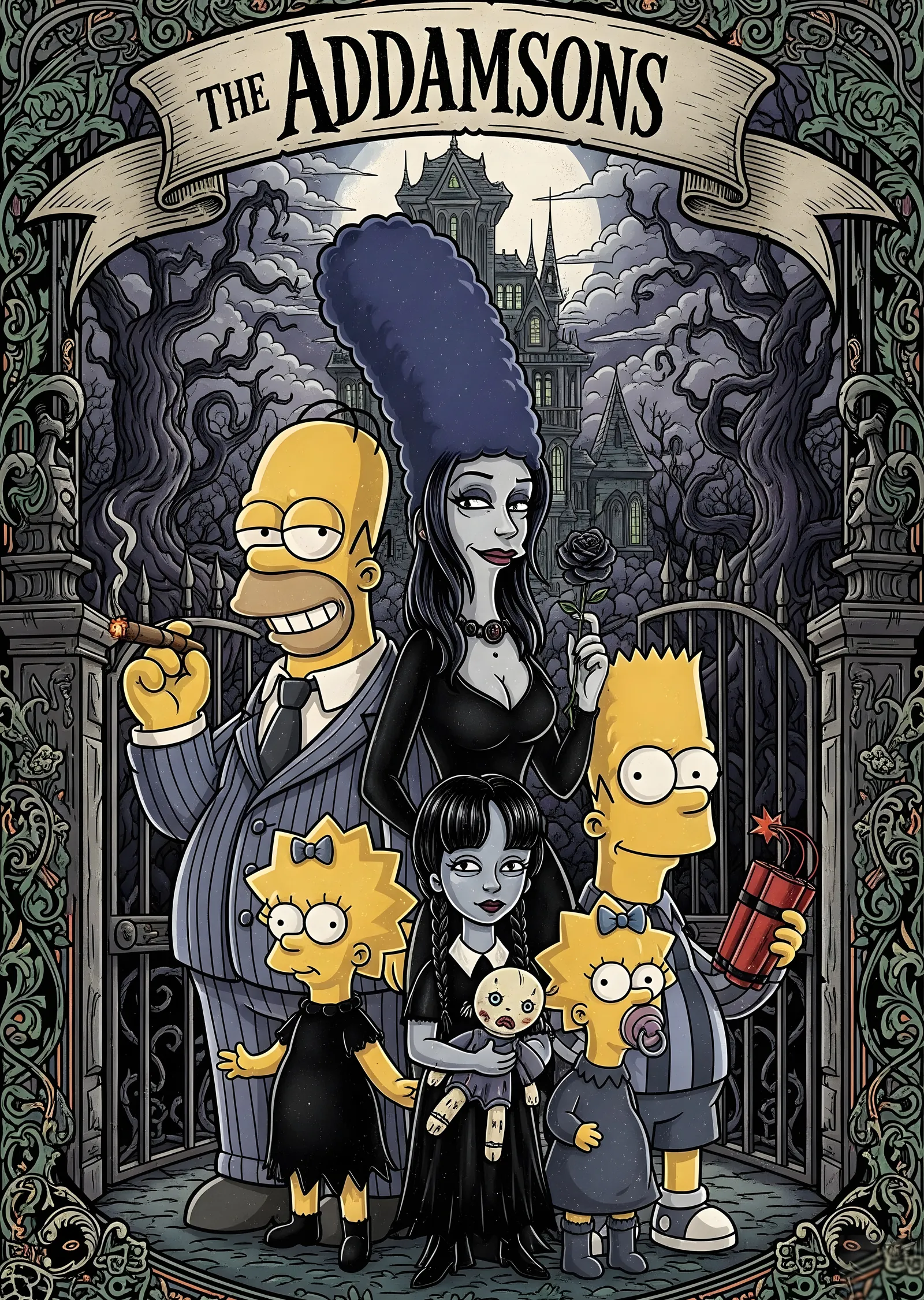 The Addamsons: Simpsonlar Buluşması metal tablo