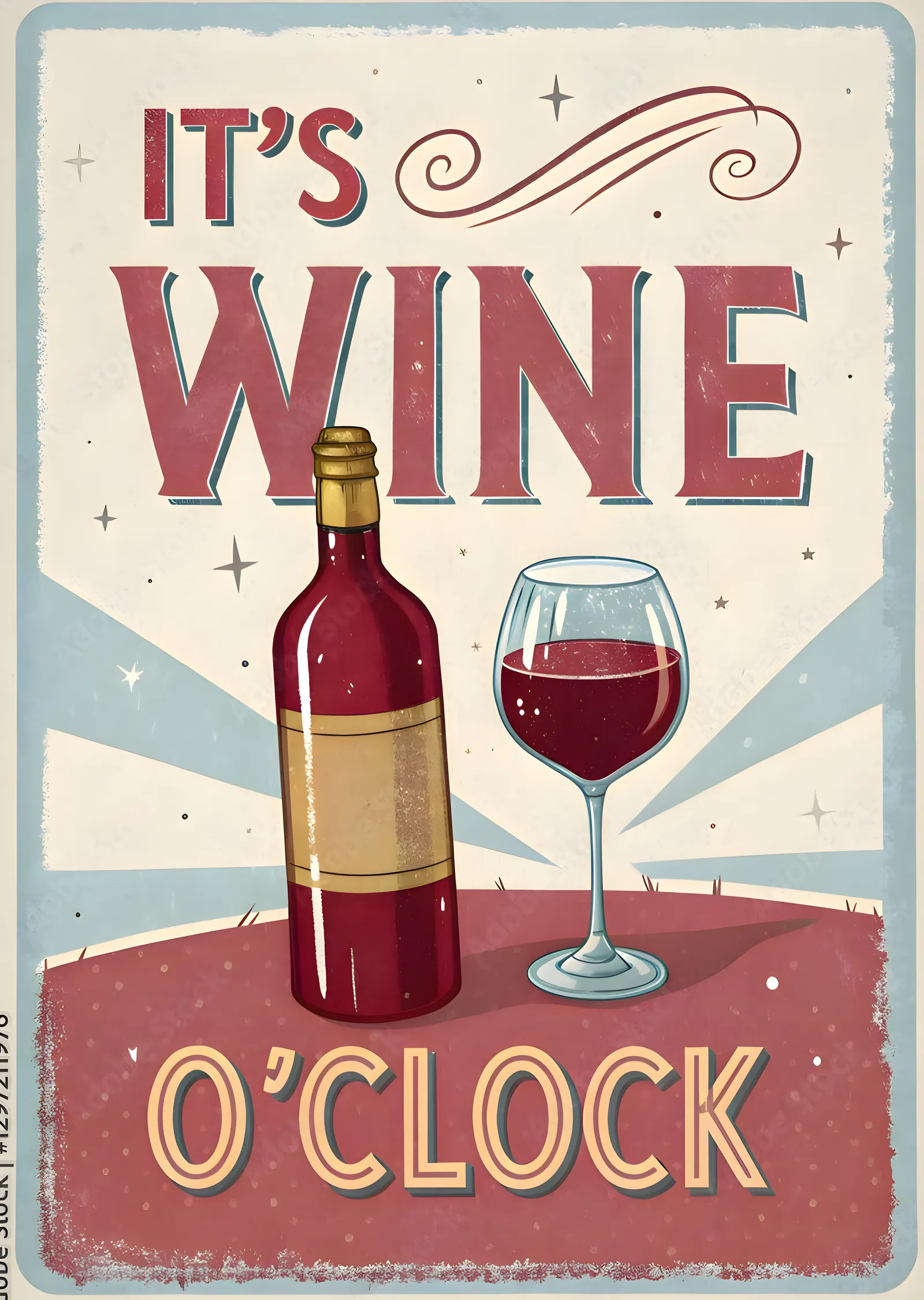 It's Wine O'Clock Vintage metal tablo