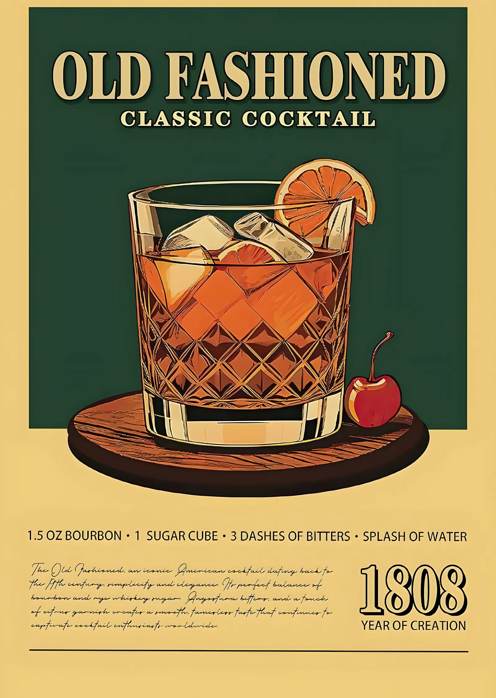 Old Fashioned Klasik Kokteyl metal tablo