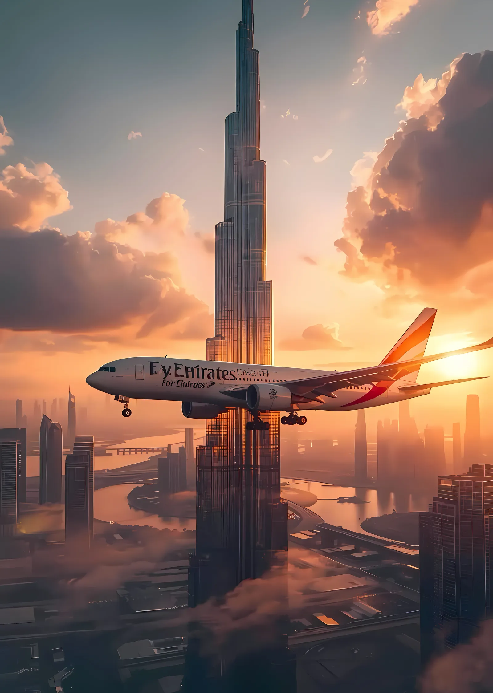 Emirates: Burj Khalifa'nın Üzerinden Uçuş metal tablo