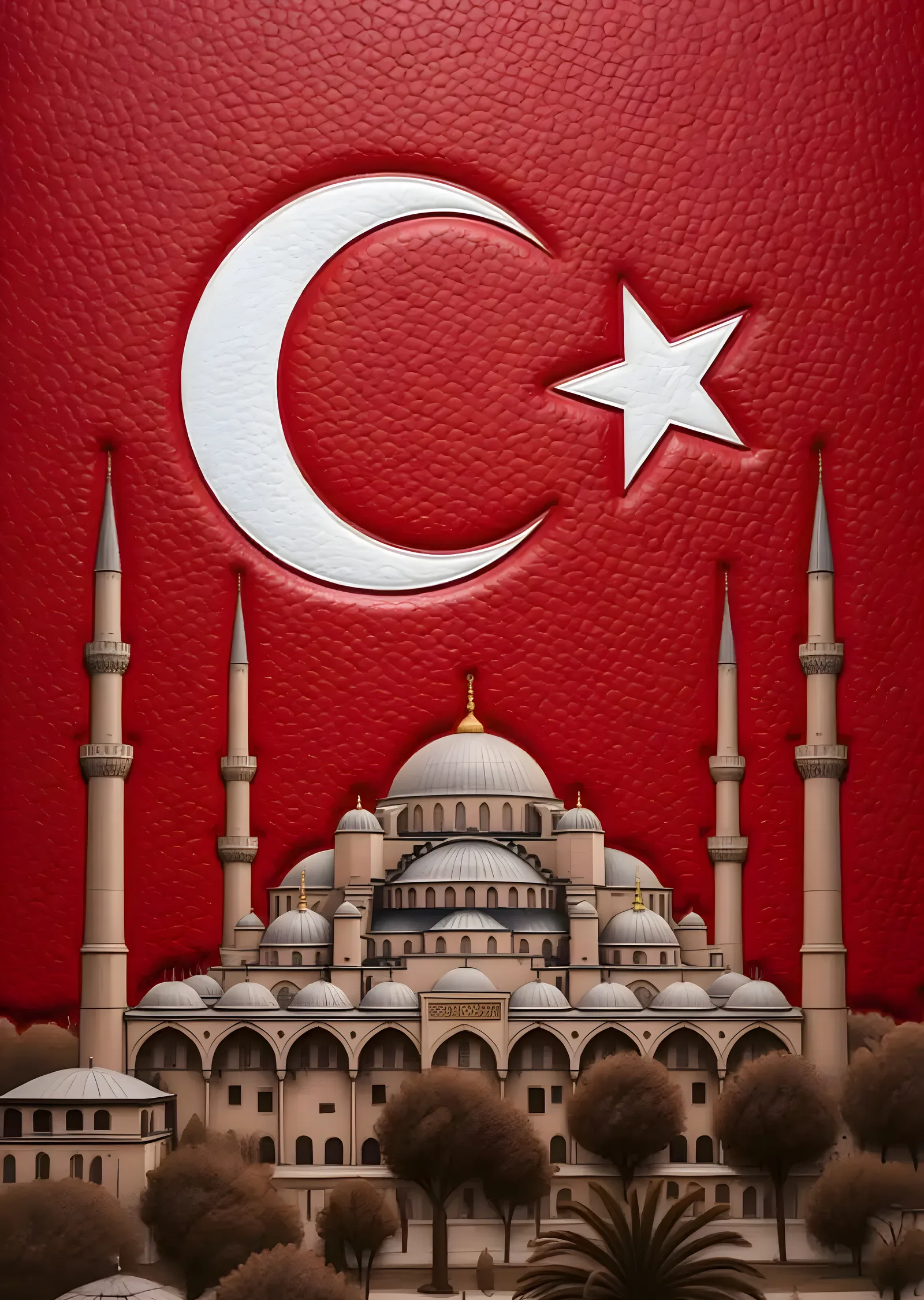 Türk Bayrağı ve Camii metal tablo