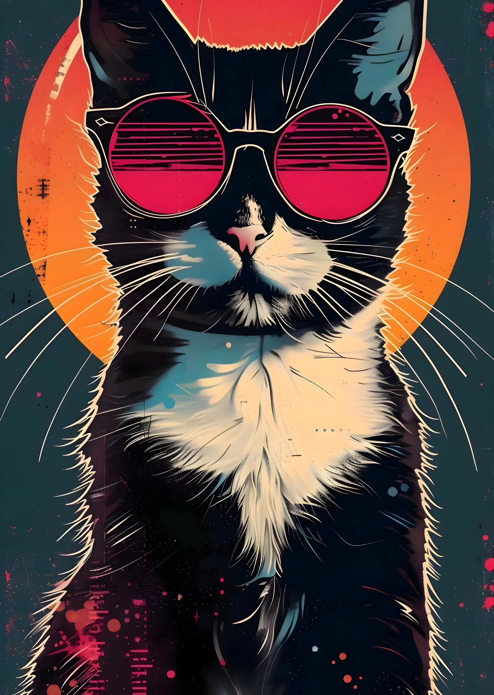 Retro Gözlüklü Kedi metal tablo