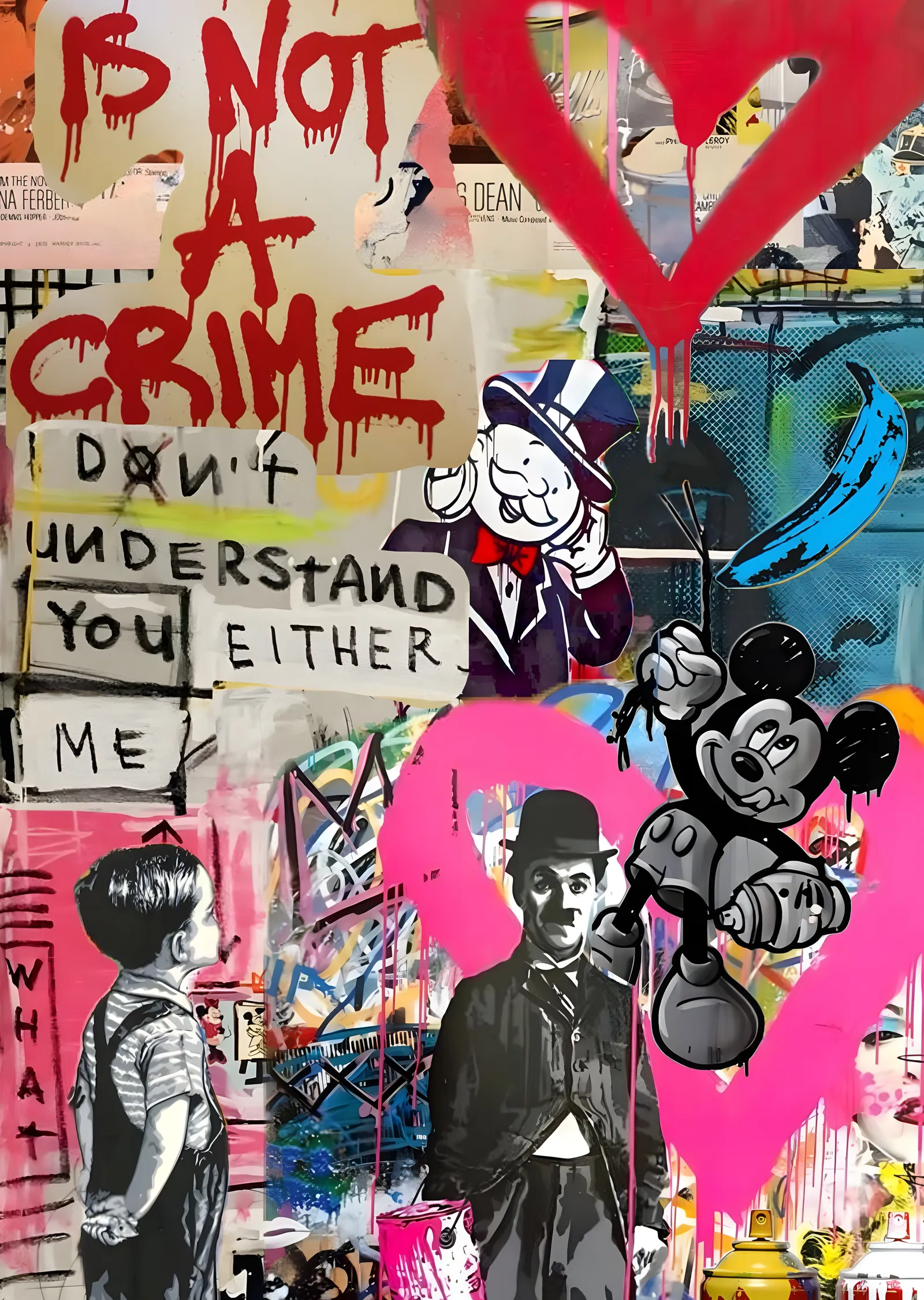 Chaplin ve Mickey: Sokak Kolajı metal tablo