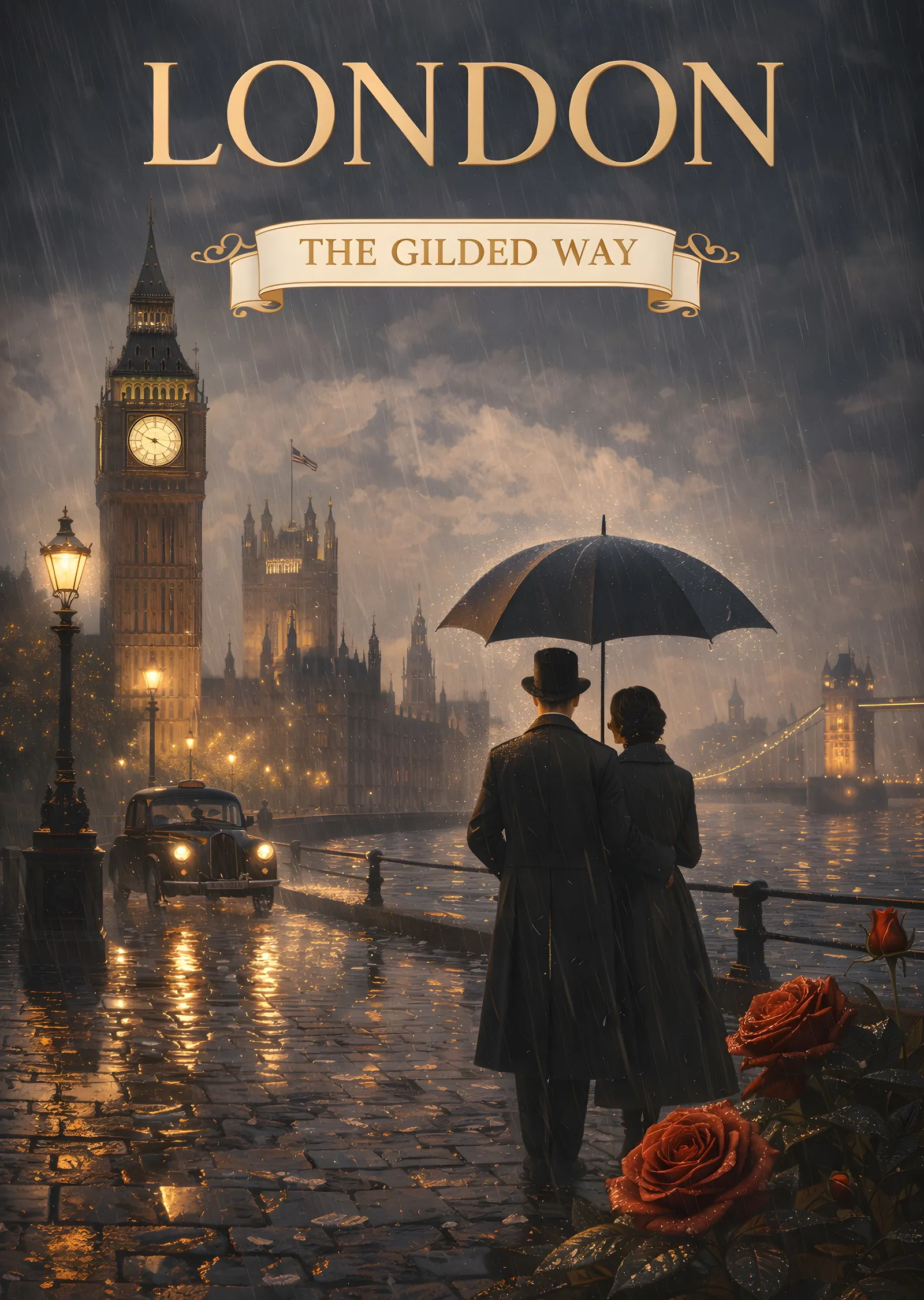 Londra: Gilded Way'de Yağmurlu Anlar metal tablo