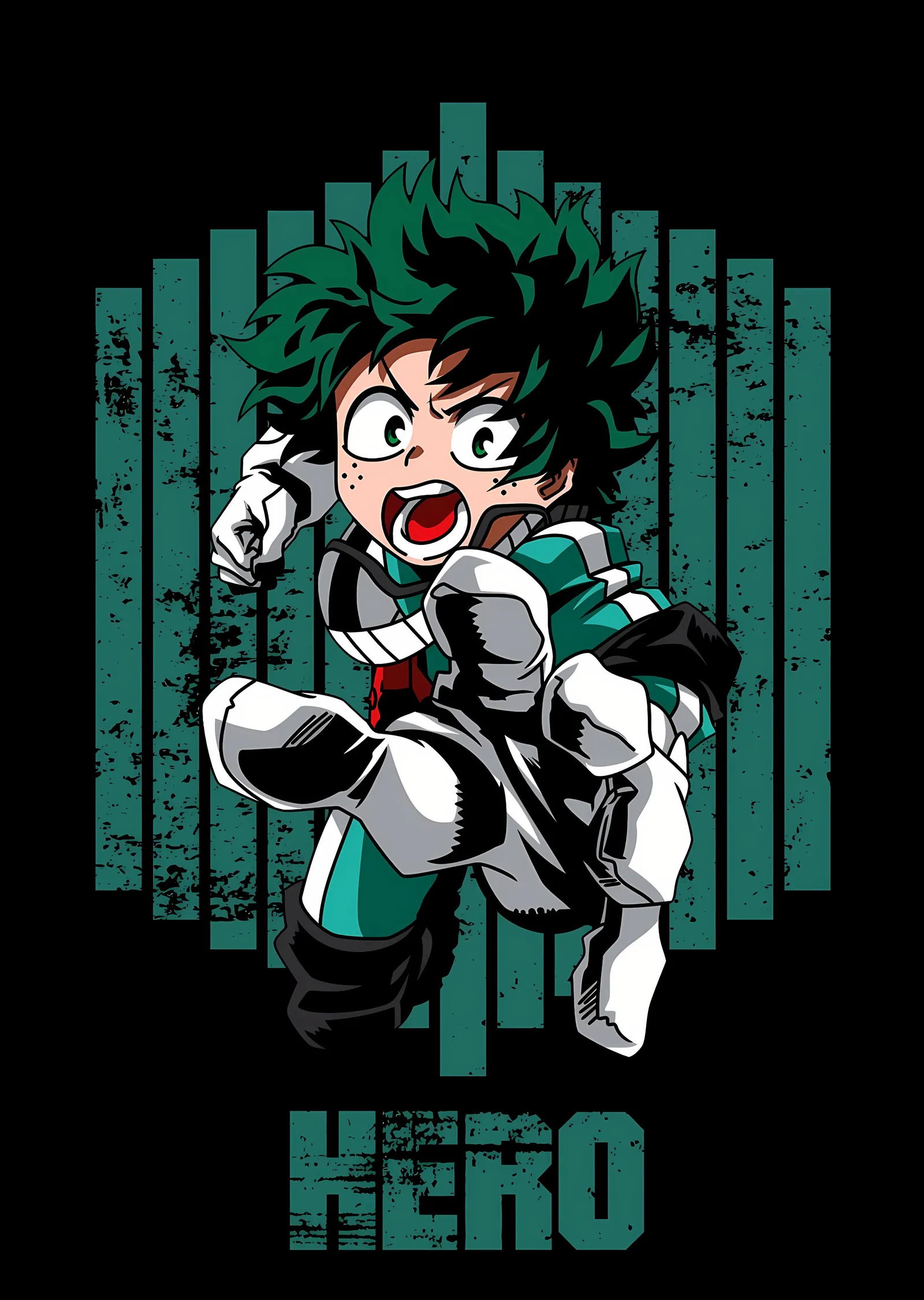 My Hero Academia - Izuku Midoriya Yeşil Şehir Desen Metal metal tablo