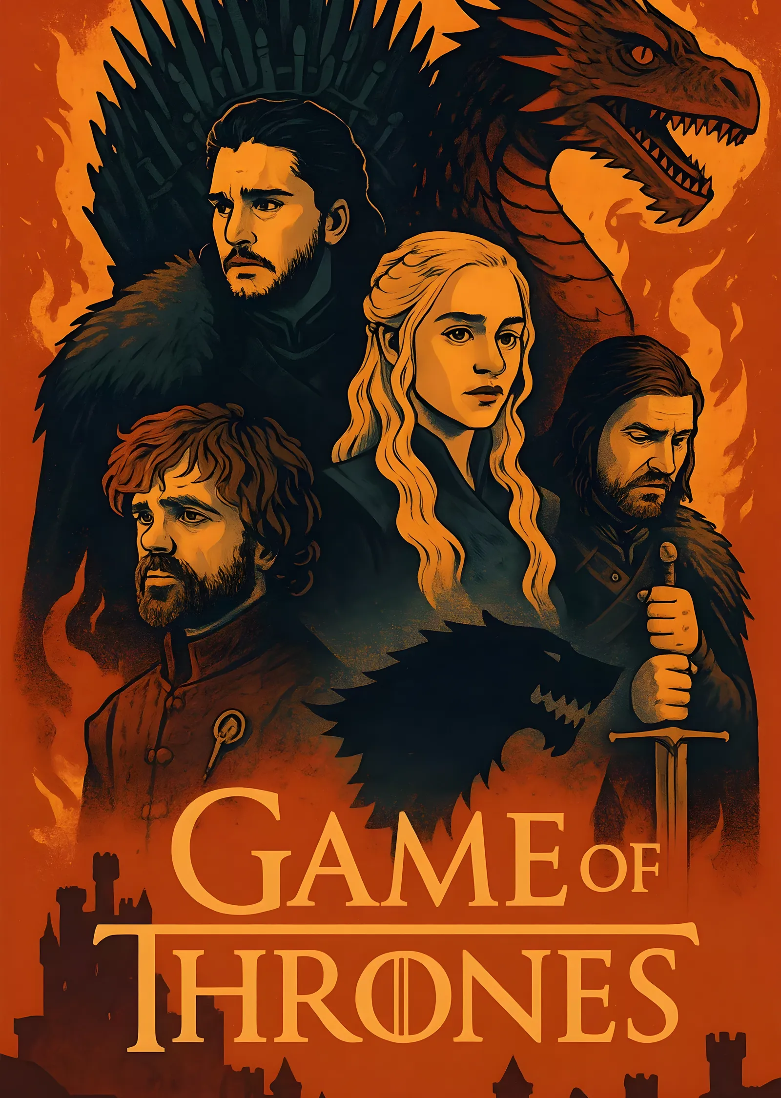 Game of Thrones - Turuncu Alevli Portre metal tablo