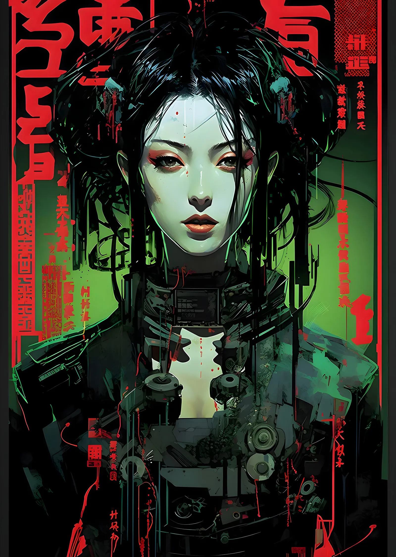 Cyberpunk Geisha: Gölge Koşucusu metal tablo