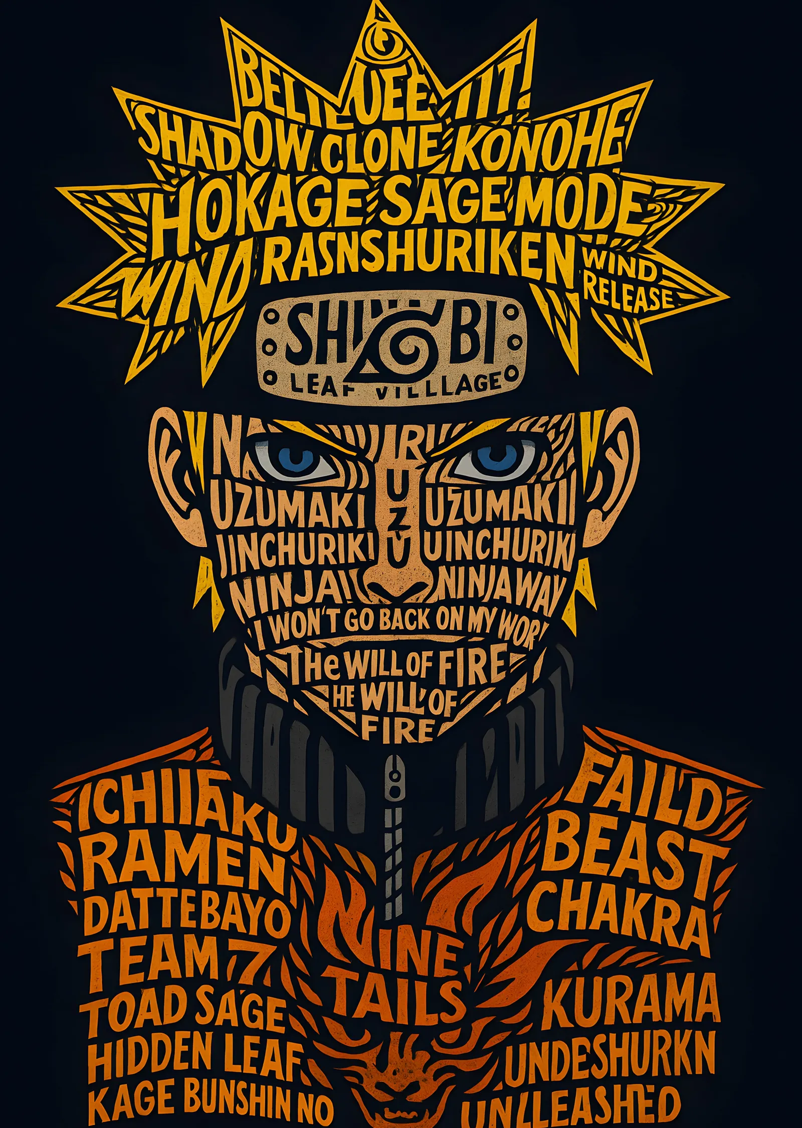 Naruto Uzumaki: Typography Art metal tablo