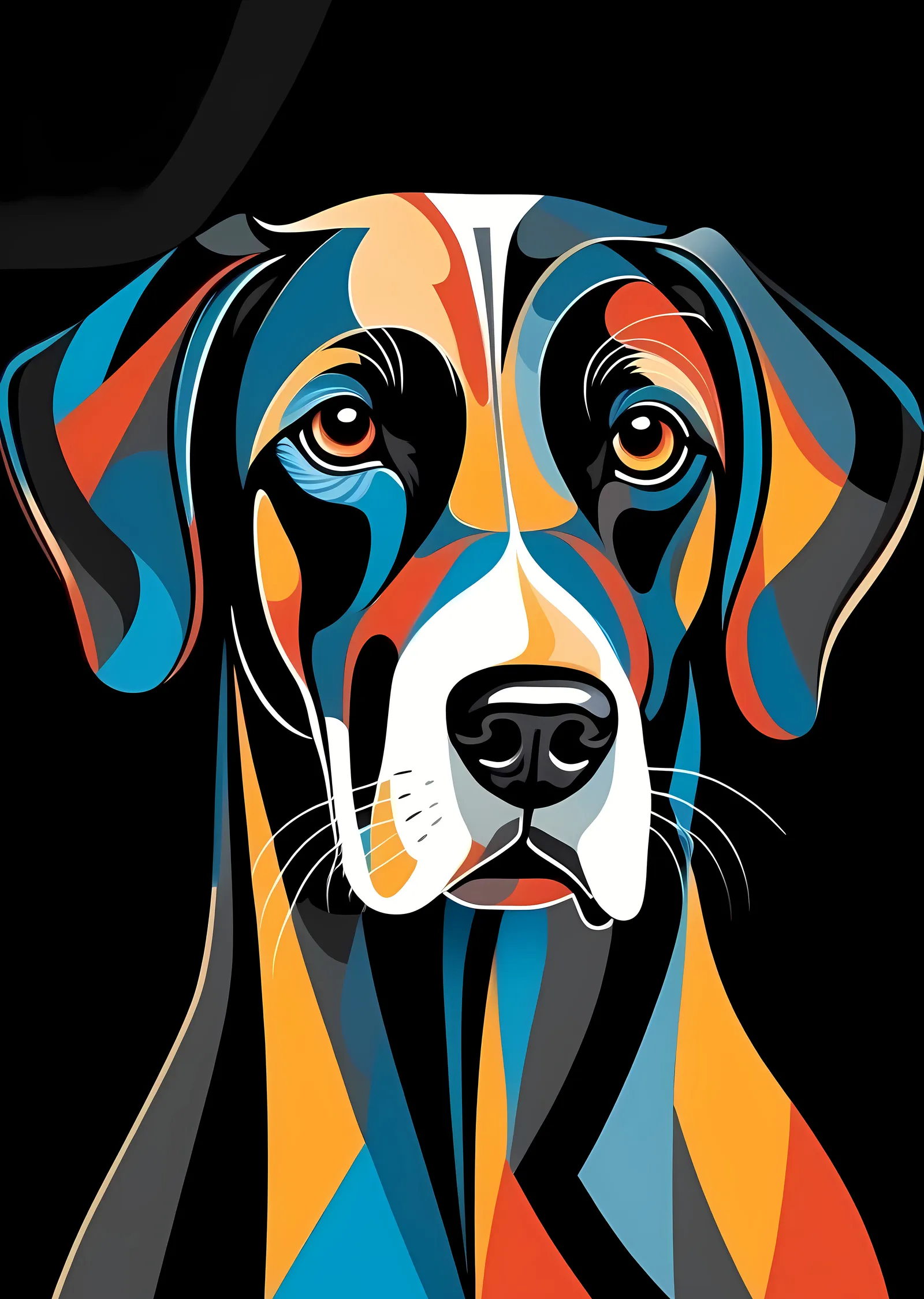 Siyah Fondaki Çok Renkli Köpek Portresi metal tablo