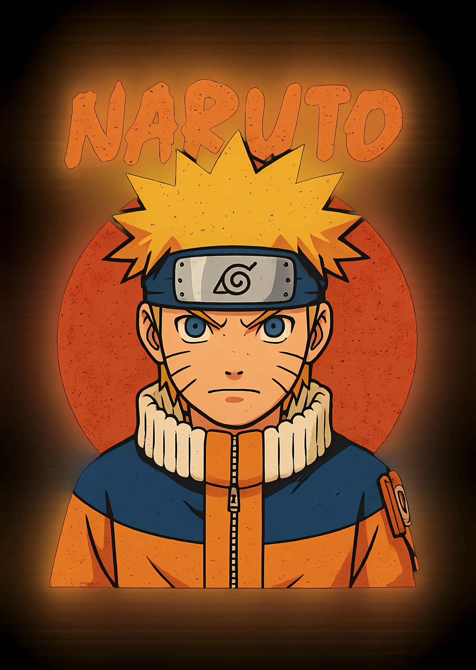 Naruto - Turuncu ve Kırmızı Işıklı Karakter Portresi metal tablo