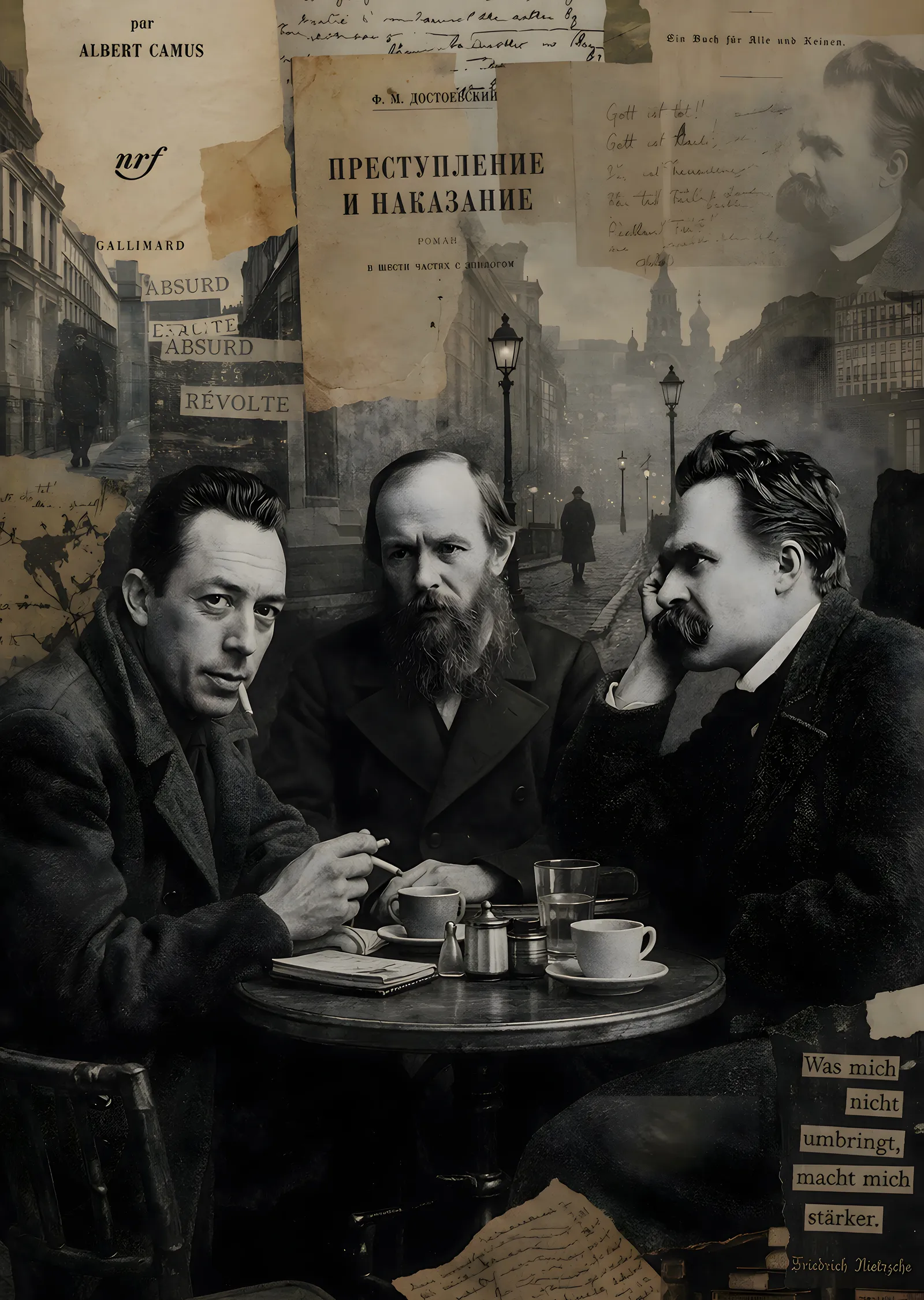 Dostoyevski, Camus ve Nietzsche: Kahve Sohbeti metal tablo
