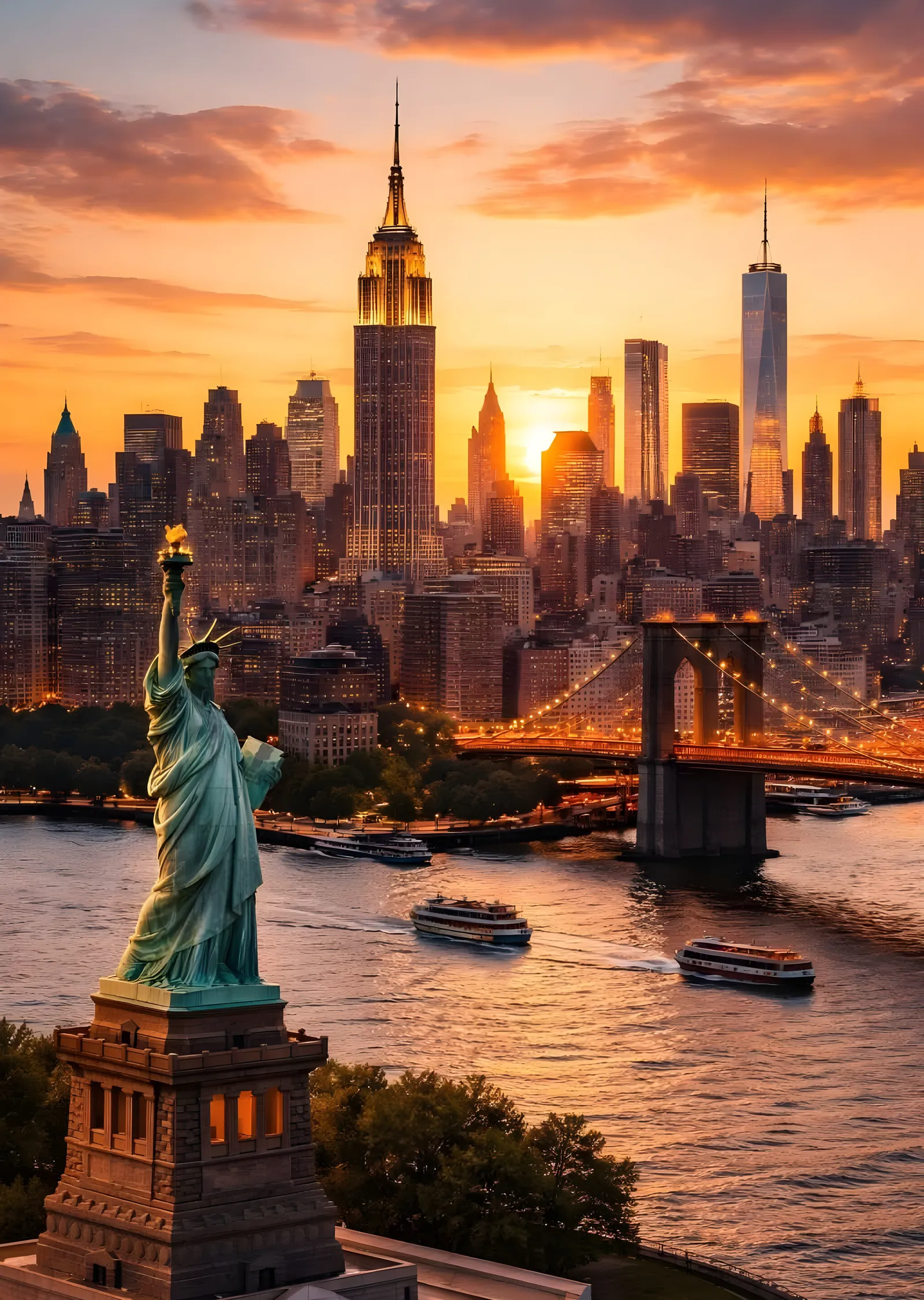 Özgürlük Heykeli ve New York Silüeti metal tablo