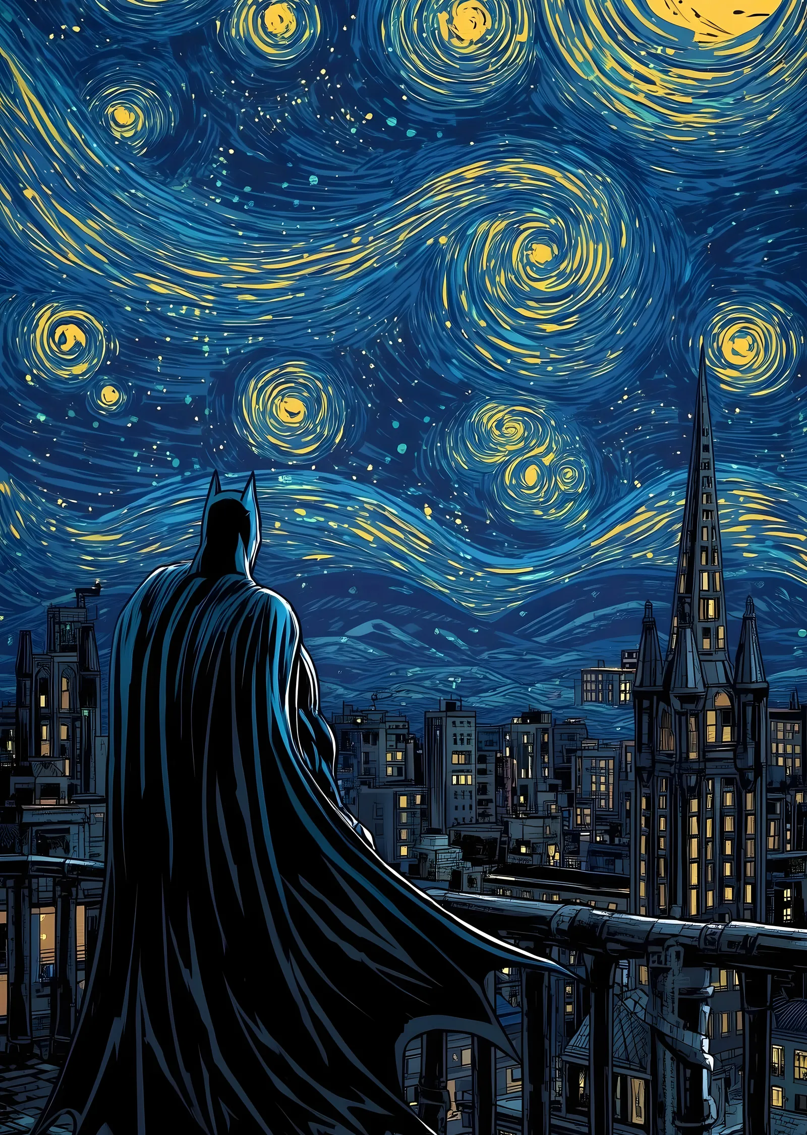 Batman: Van Gogh Yıldızlı Gece metal tablo