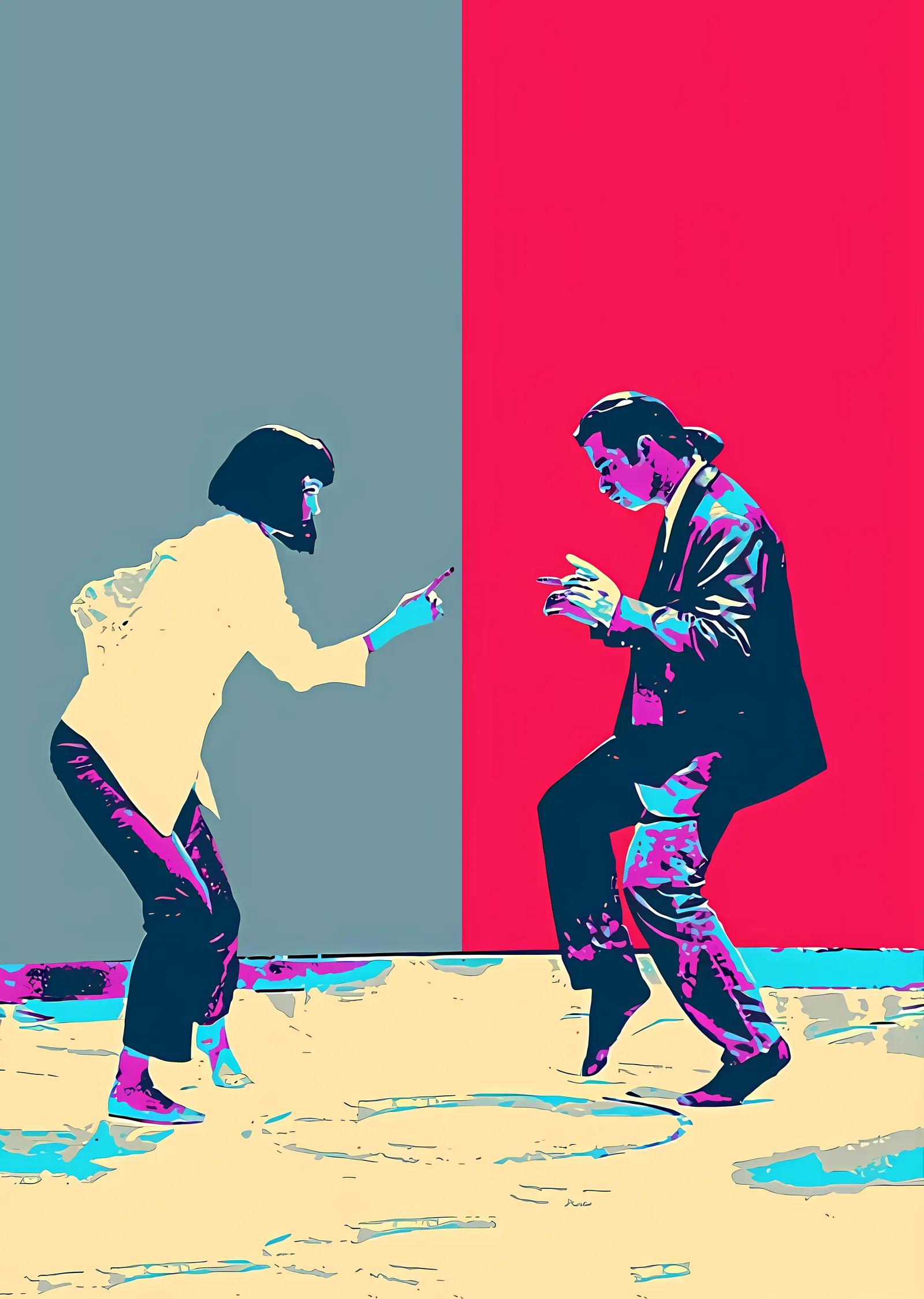Pulp Fiction Dans Sahnesi - İki Figürlü Soyut Dans metal tablo