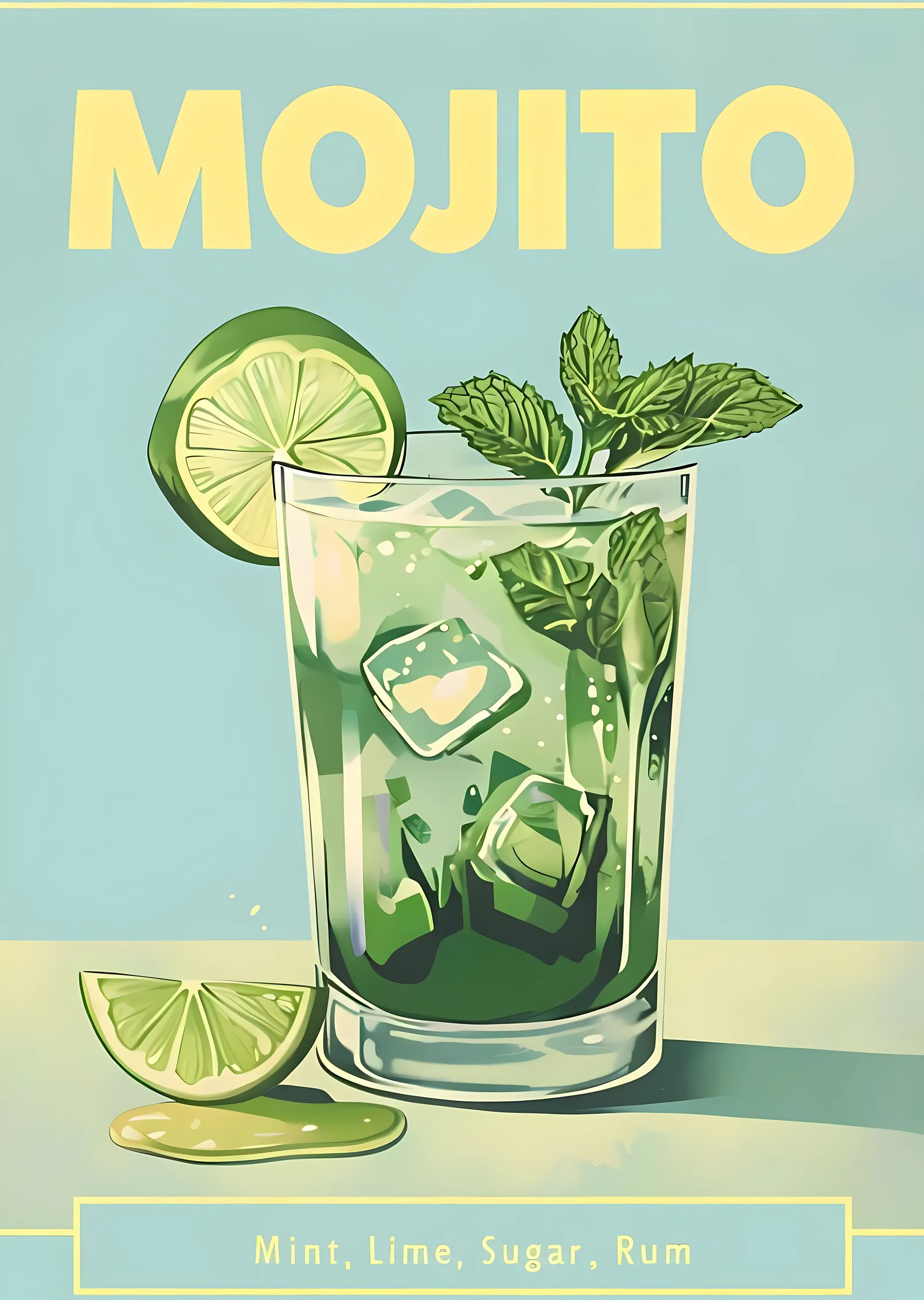Mojito: Nane, Limon, Şeker, Rum metal tablo