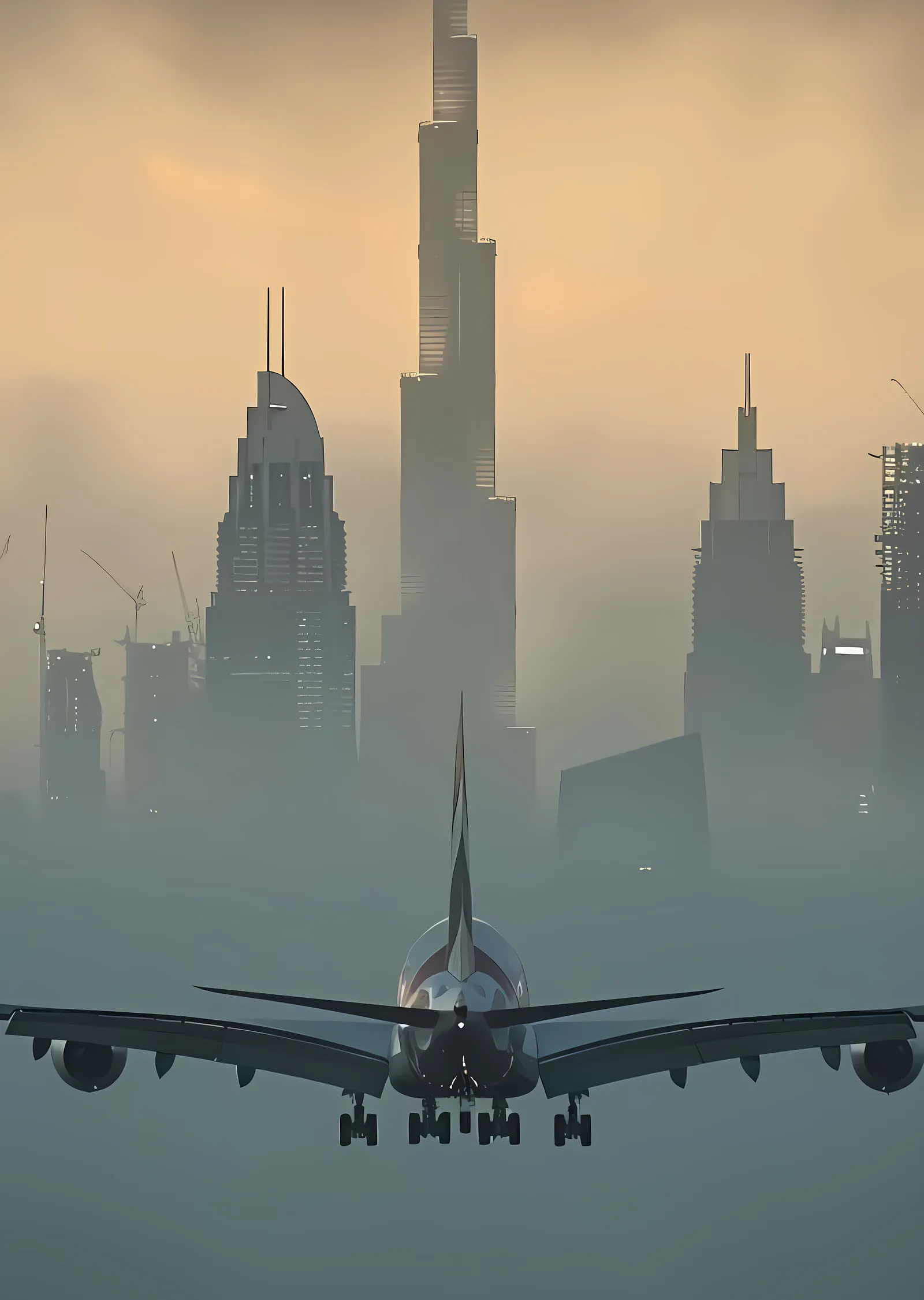 Dubai Silüeti ve Uçak metal tablo