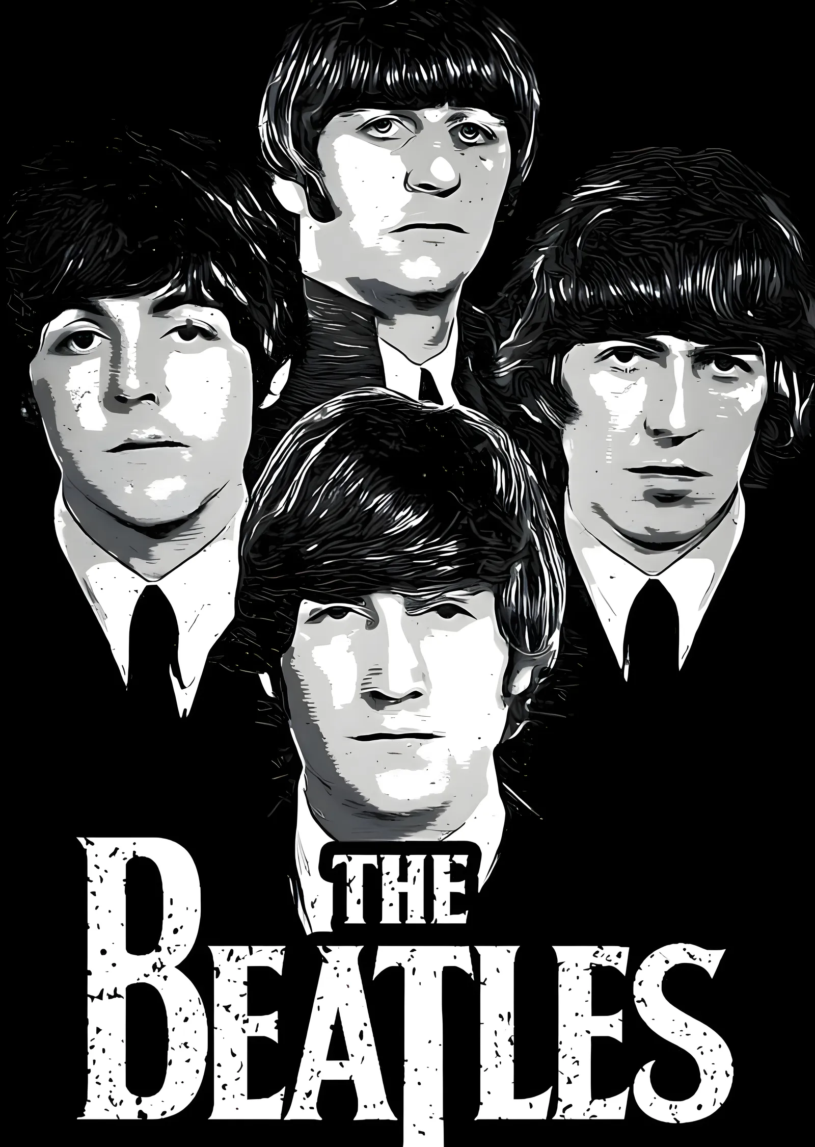 The Beatles: Siyah Beyaz metal tablo