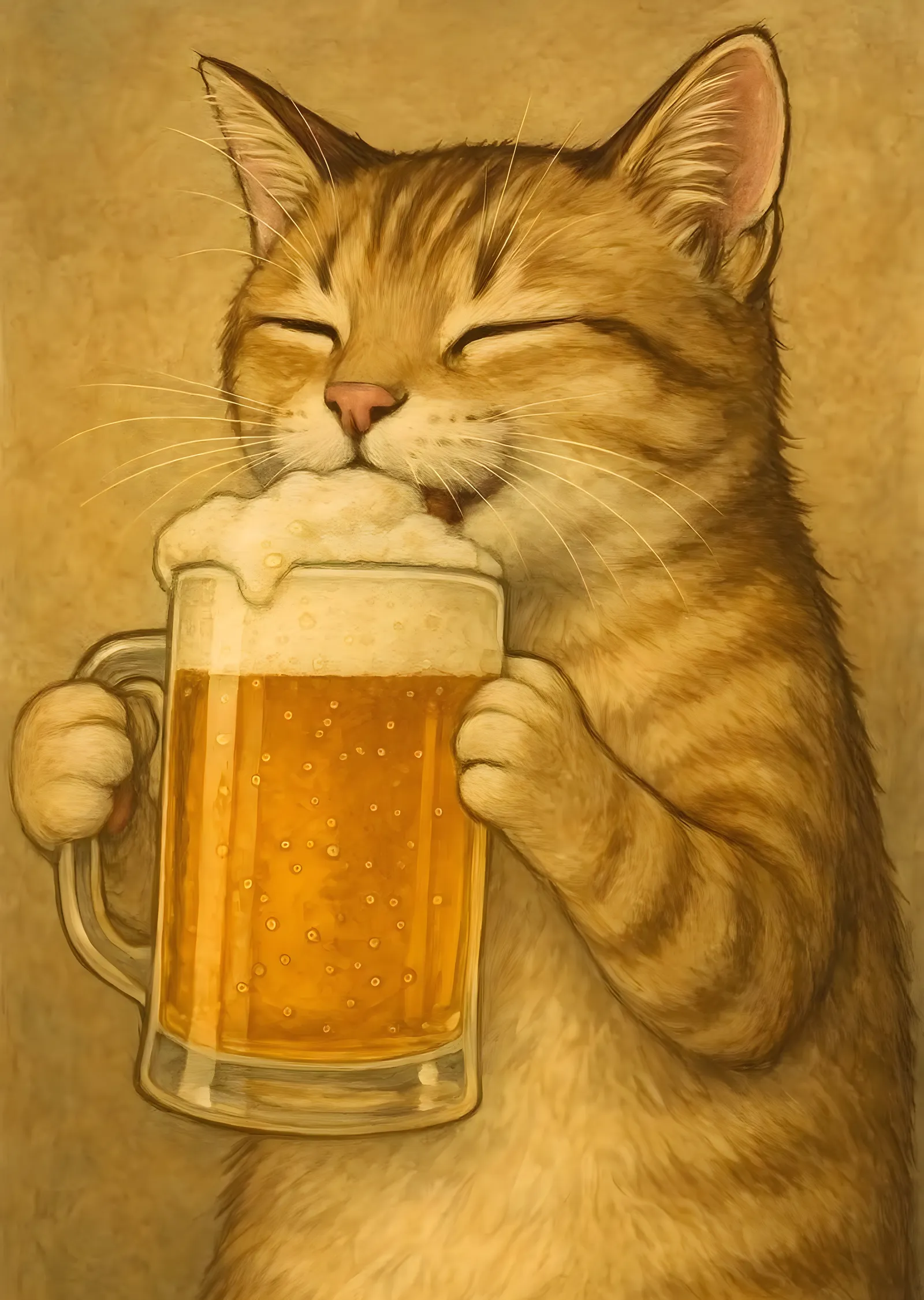 Bira Kupalı Kedi metal tablo