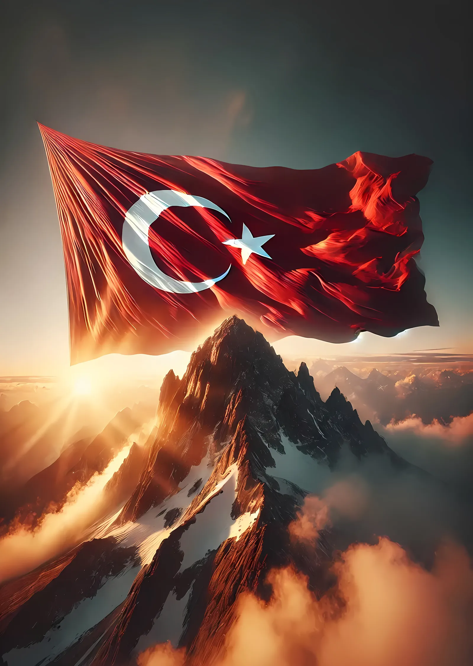Dağlar Üzerinde Türk Bayrağı metal tablo